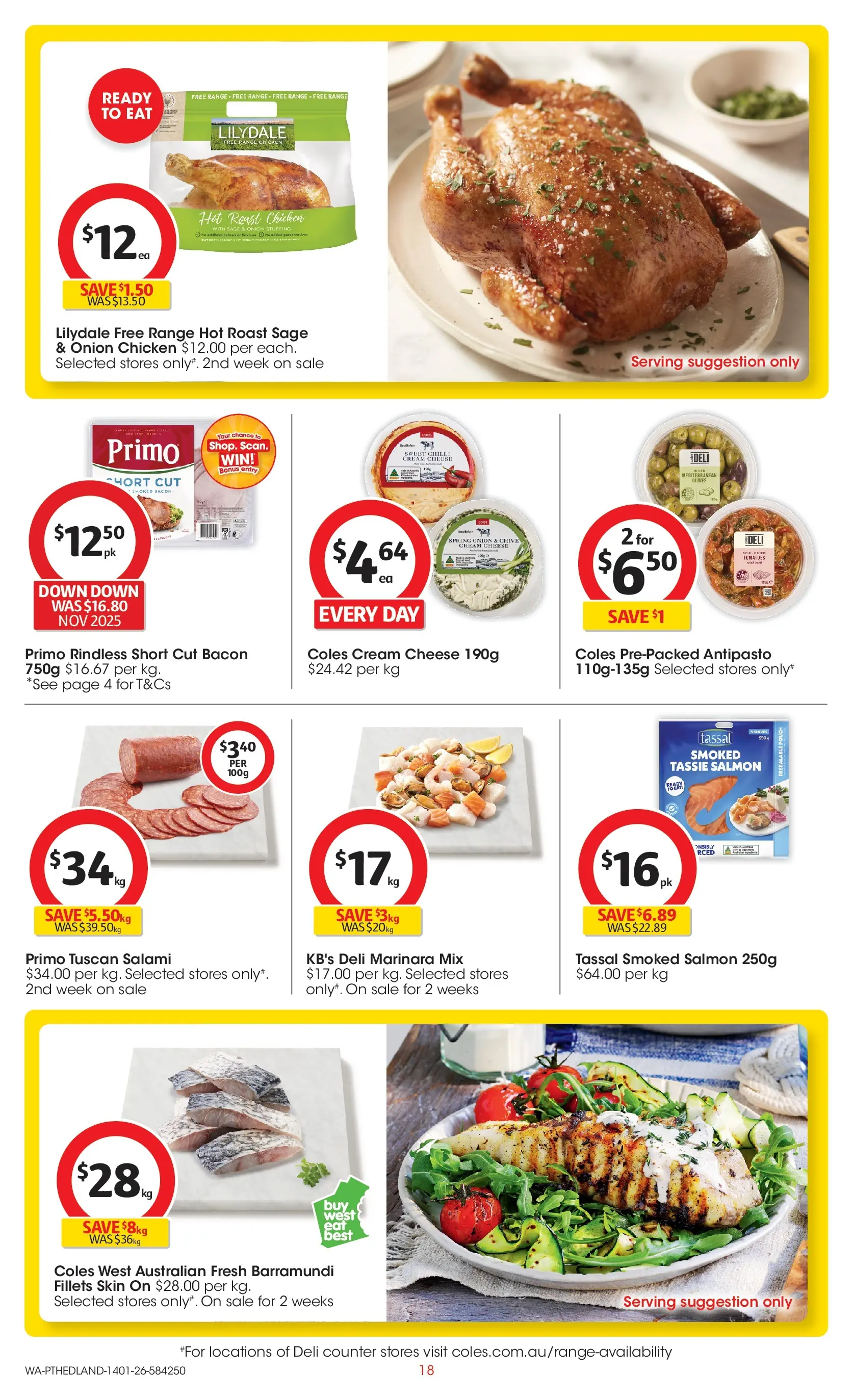 ﻿Coles catalogue valid from 14/01/2026 > Online Australia | Page: 18 | Products: Salami, Chicken, Cream, Salmon