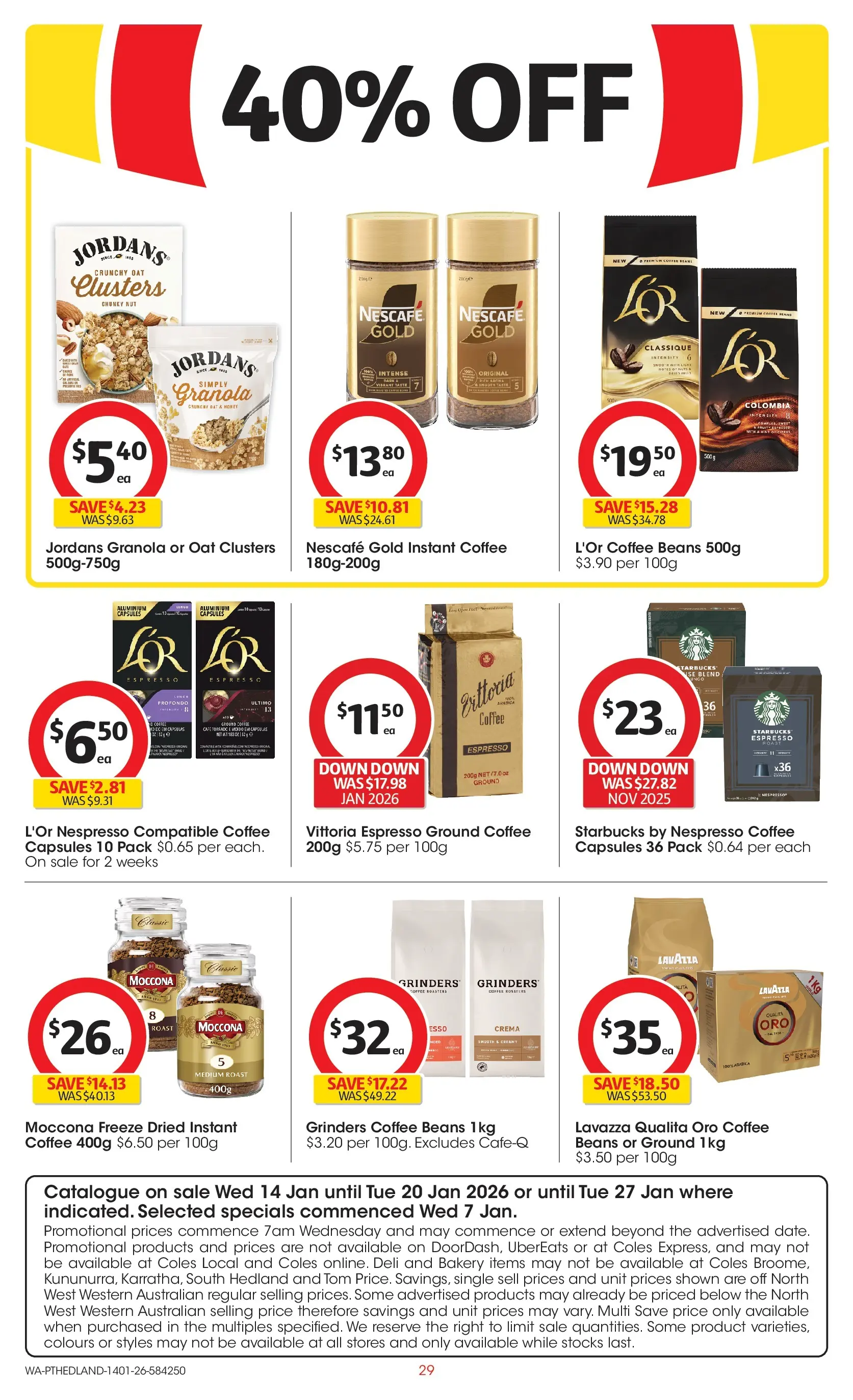 ﻿Coles catalogue valid from 14/01/2026 > Online Australia | Page: 29 | Products: Granola, Jeans, Moccona, Bakery