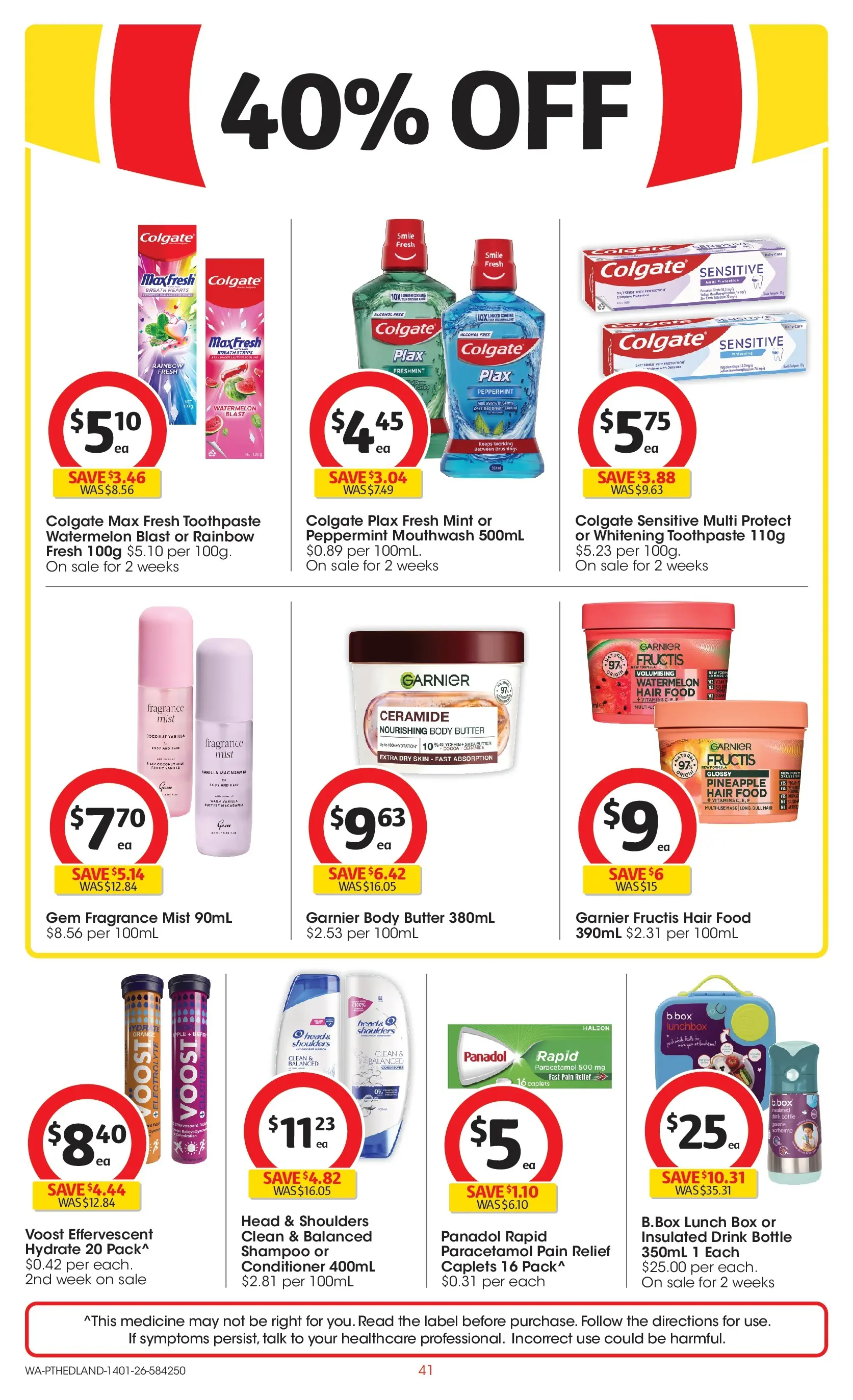 ﻿Coles catalogue valid from 14/01/2026 > Online Australia | Page: 41 | Products: Fragrance, Mask, Toothpaste, Pain relief