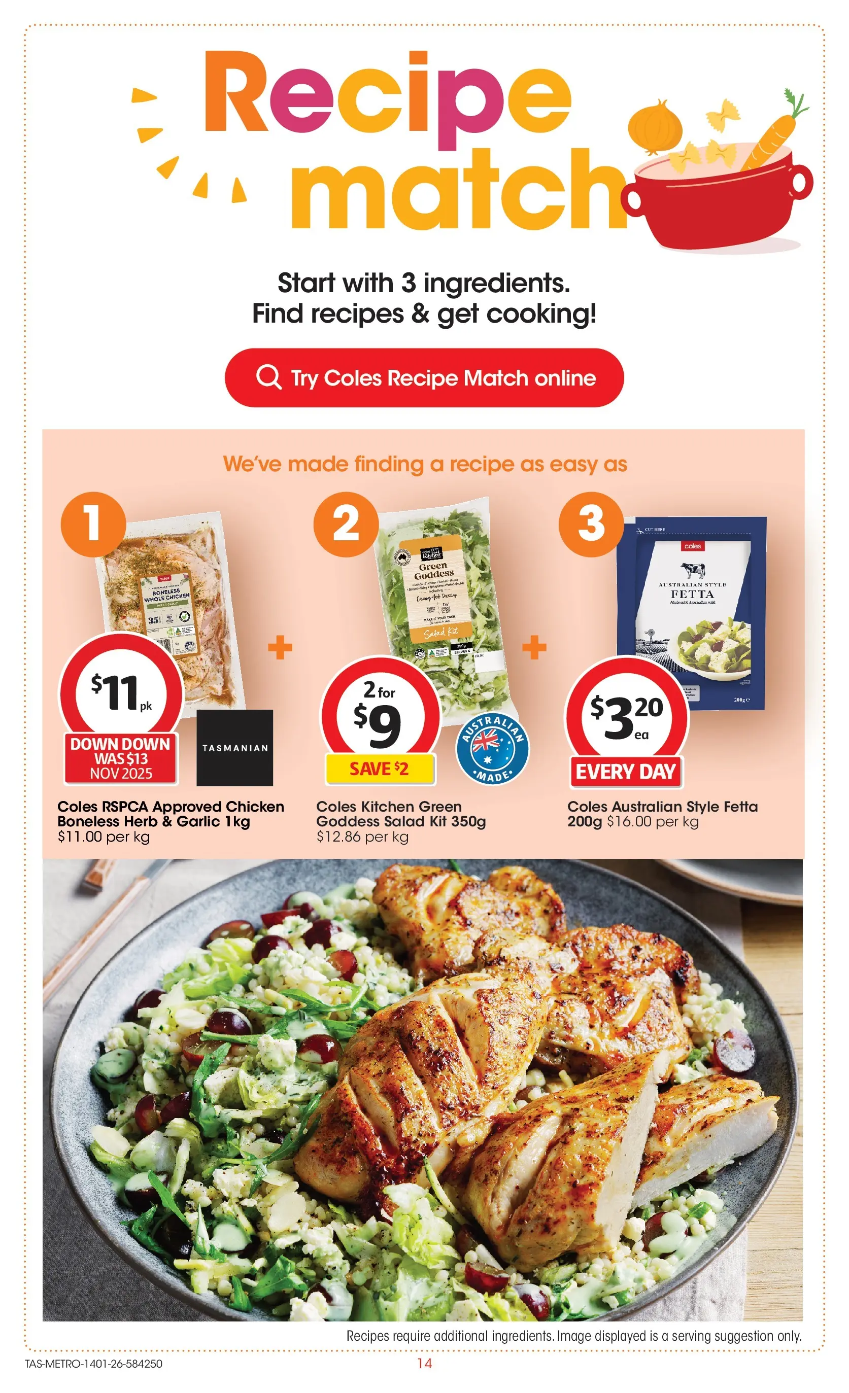 ﻿Coles catalogue valid from 14/01/2026 > Online Australia | Page: 14 | Products: Herb, Chicken, Salad, Garlic