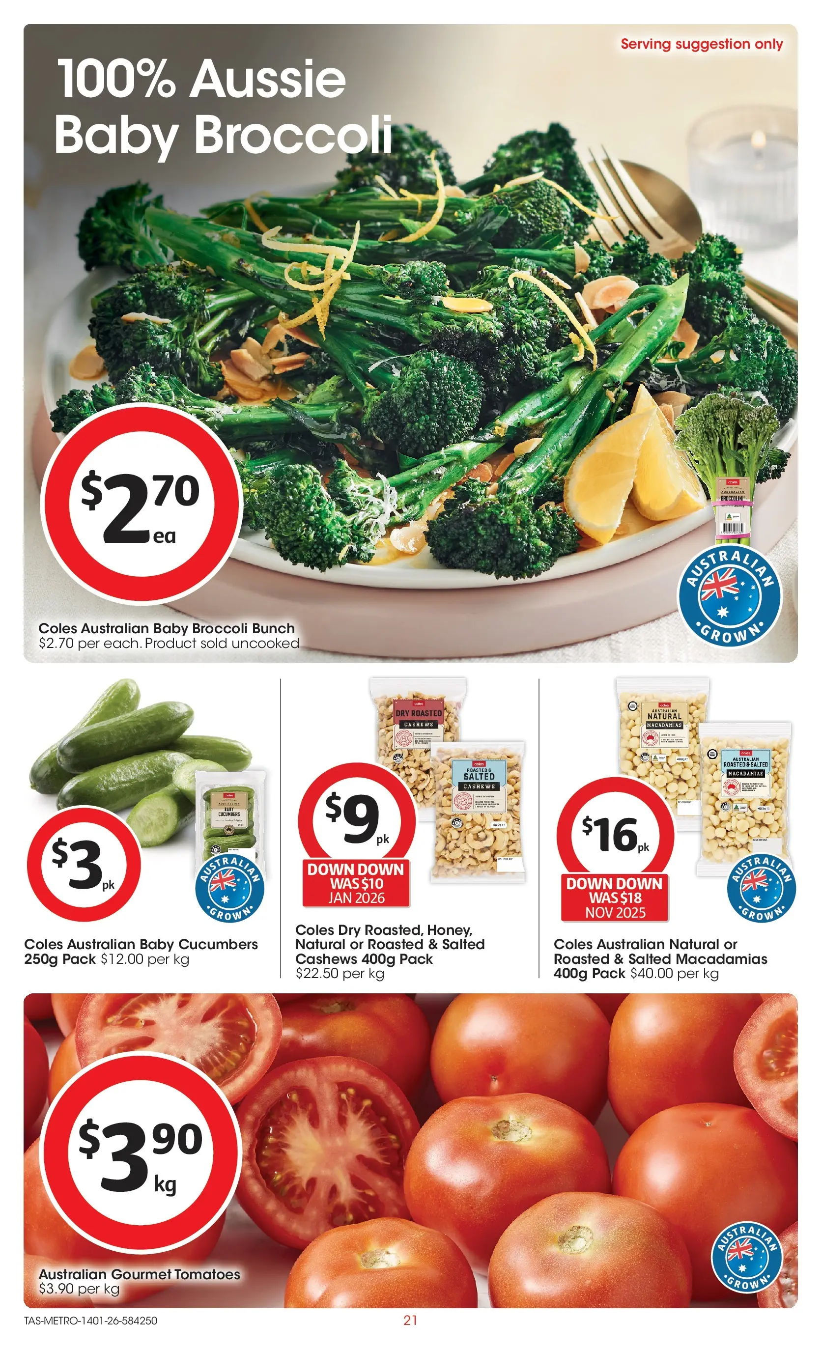 ﻿Coles catalogue valid from 14/01/2026 > Online Australia | Page: 21 | Products: Tomatoes, Cucumbers