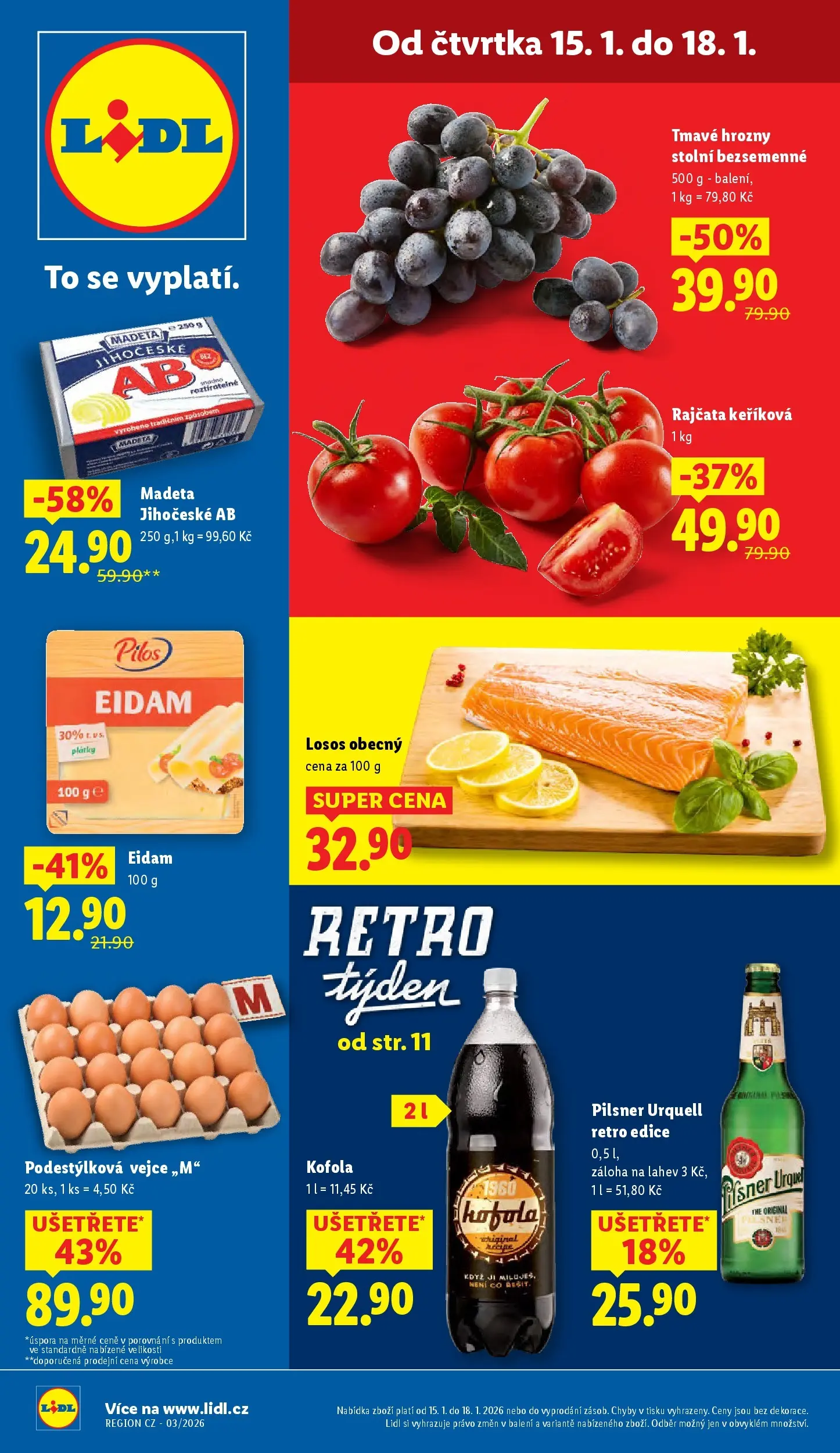 Lidl leták od 14.01.2026 - Nový akční leták | Strana: 1 | Produkty: Vejce, Eidam, Pilsner Urquell, Láhev