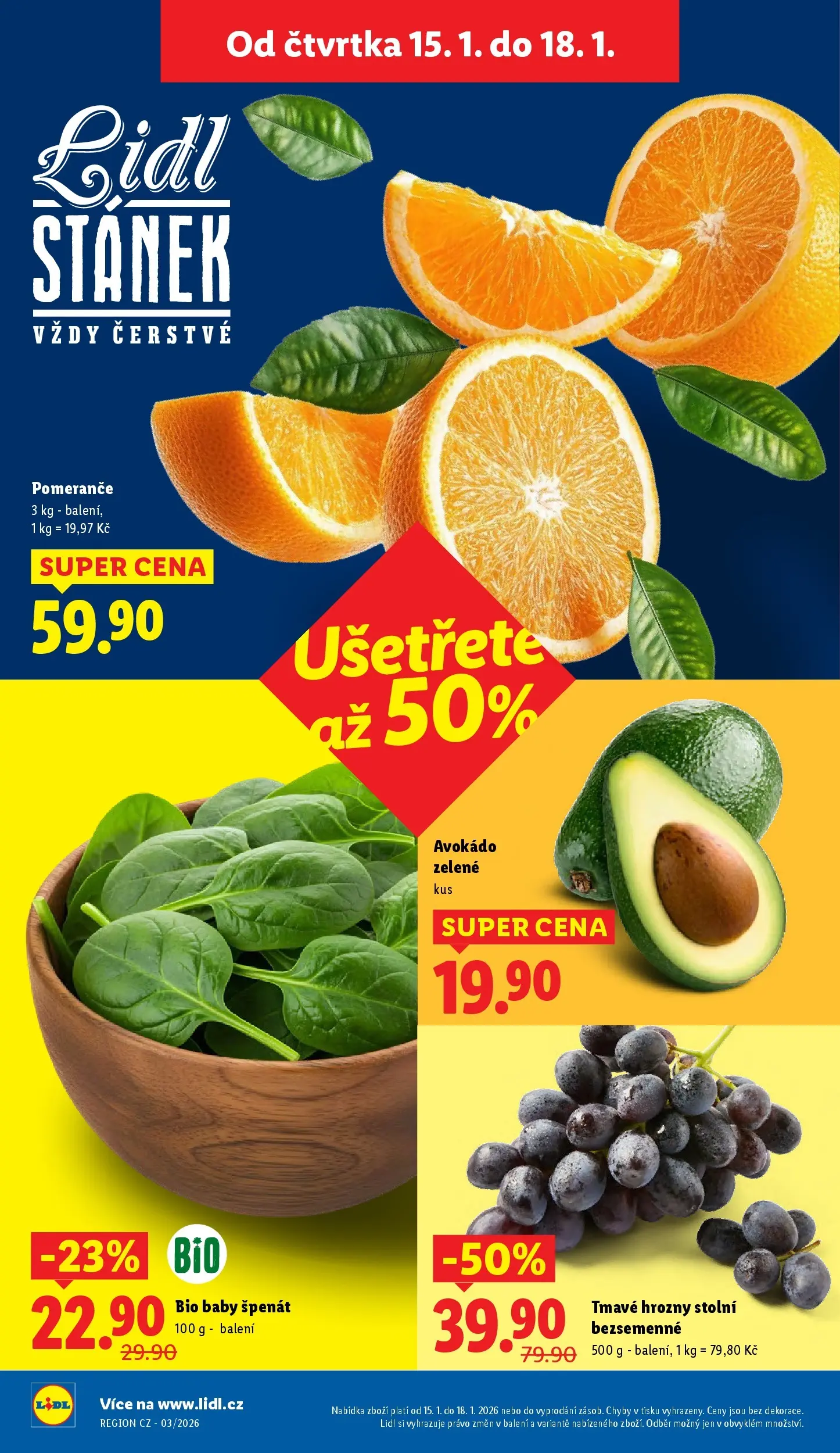Lidl leták od 14.01.2026 - Nový akční leták | Strana: 8 | Produkty: Pomeranče, Špenát, Avokádo, Hrozny