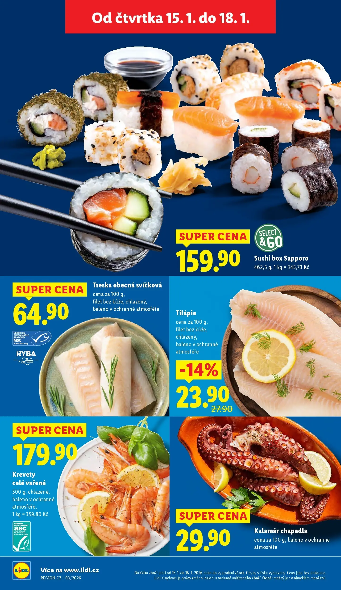 Lidl leták od 14.01.2026 - Nový akční leták | Strana: 10 | Produkty: Treska, Tilapie, Filet, Krevety