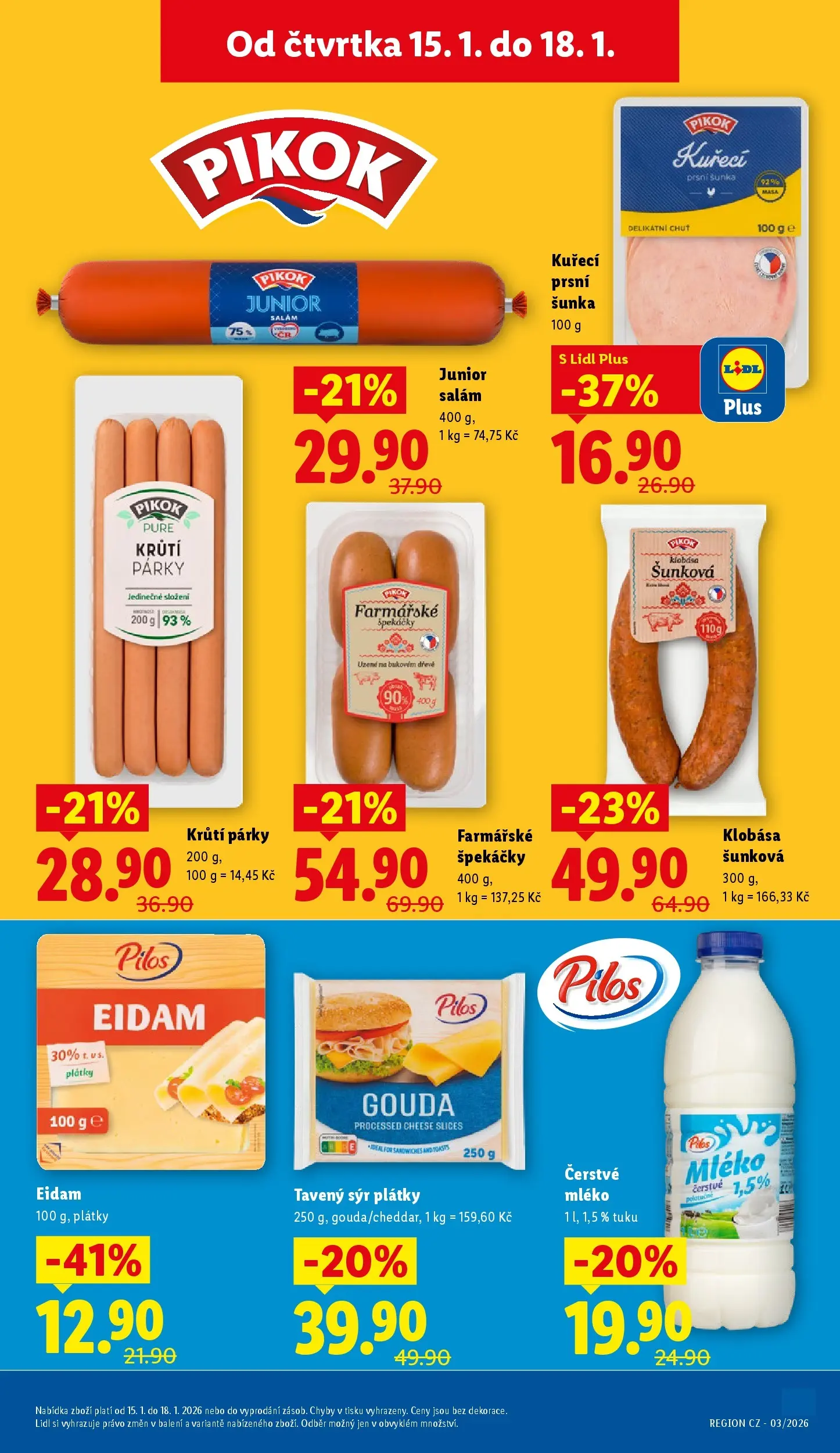Lidl leták od 14.01.2026 - Nový akční leták | Strana: 13 | Produkty: Tavený sýr, Mléko, Špekáčky, Eidam