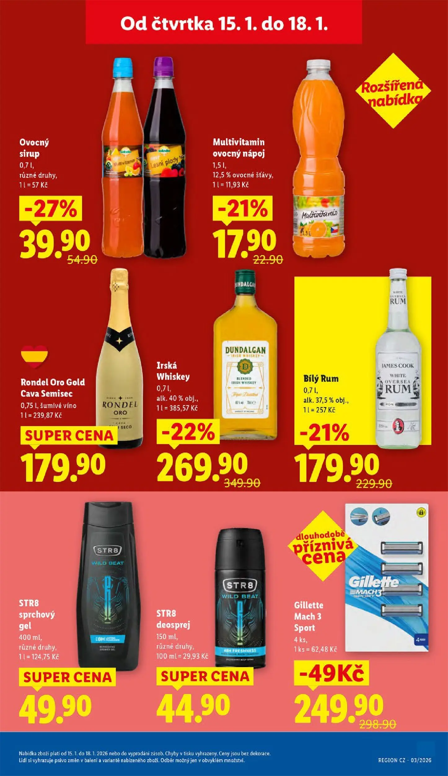 Lidl leták od 14.01.2026 - Nový akční leták | Strana: 23 | Produkty: Šumivé víno, Bílý rum, Gillette mach 3, Sirup