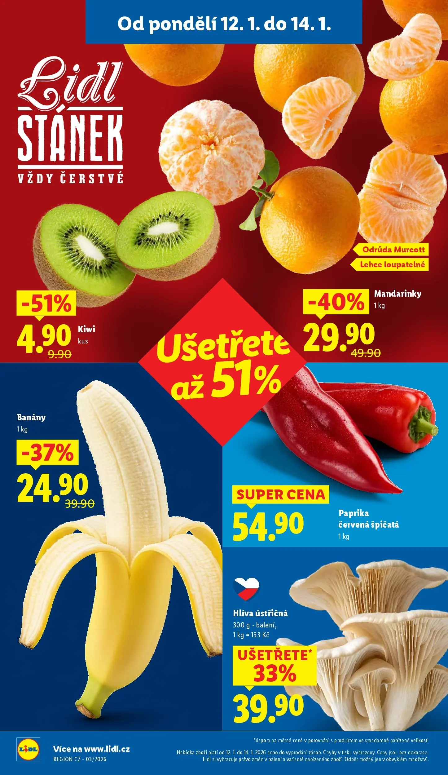 Lidl leták od 11.01.2026 - Nový akční leták | Strana: 10 | Produkty: Hlíva ústřičná, Banány, Kiwi, Paprika