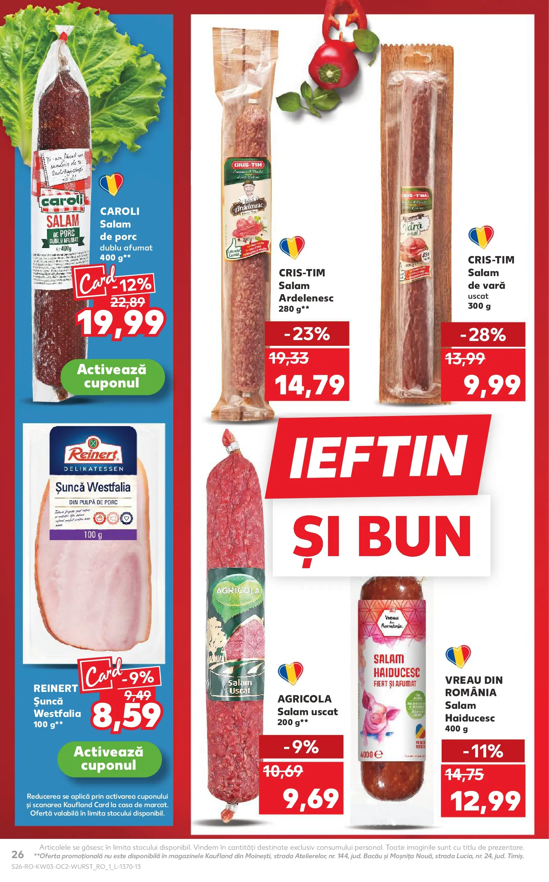 Catalog Kaufland - Slatina 14.01.2026 - Revista si Oferta | Pagină: 26 | Produse: Salam, Șuncă