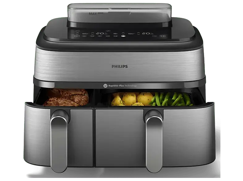 Philips NA555/00 Steam Airfryer 5000 Series Dual Basket 9L Kapazit&auml;t (3L+6L) Dampfgarer & Hei&szlig;luftfritteuse 9 l, 2750 Watt, Silber