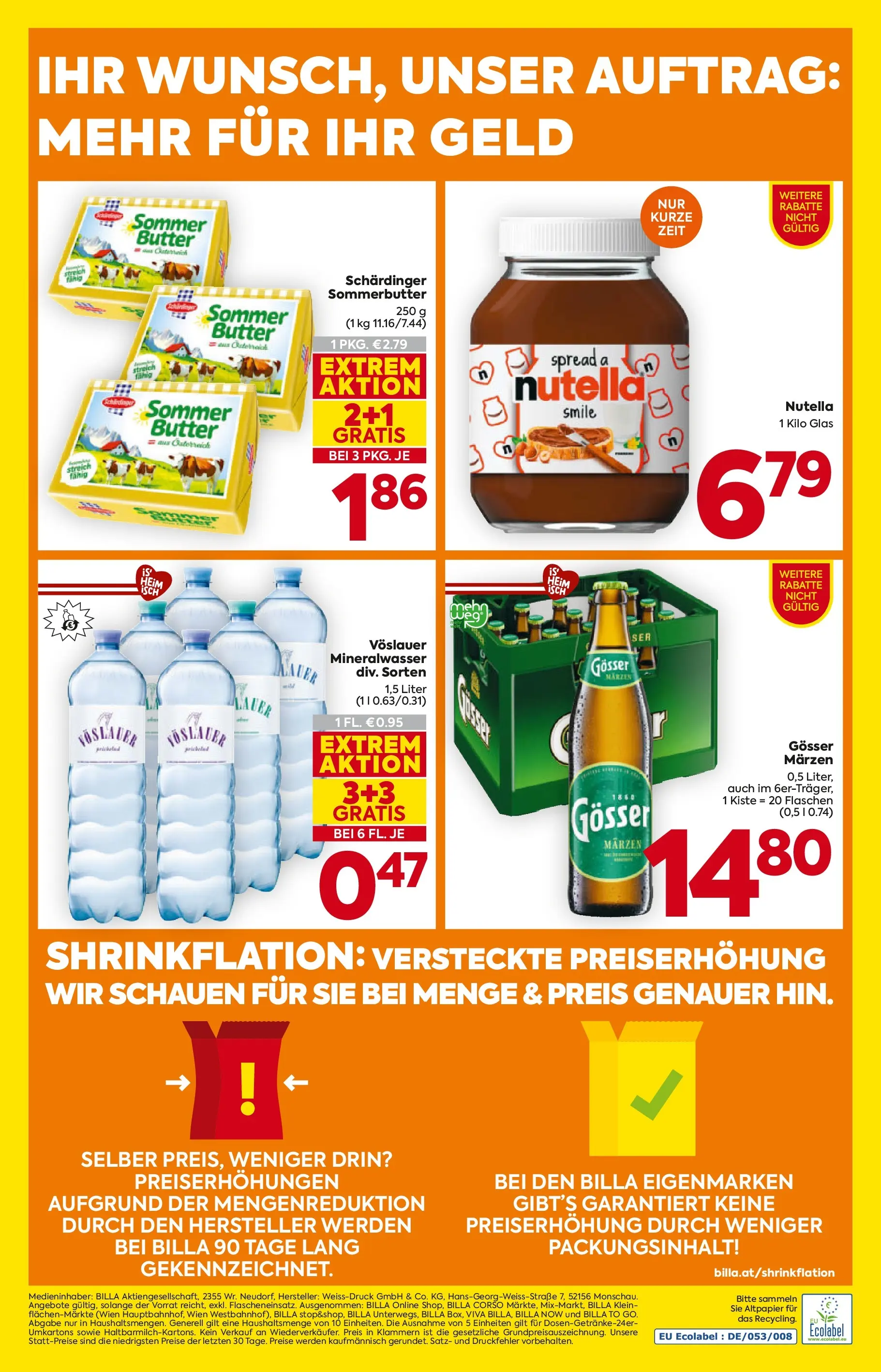 Billa Flugblatt - Moedling, Scheibbs, Schwadorf ab 15.01.2026 - Angebote, Prospekt | Seite: 20 | Produkte: Butter