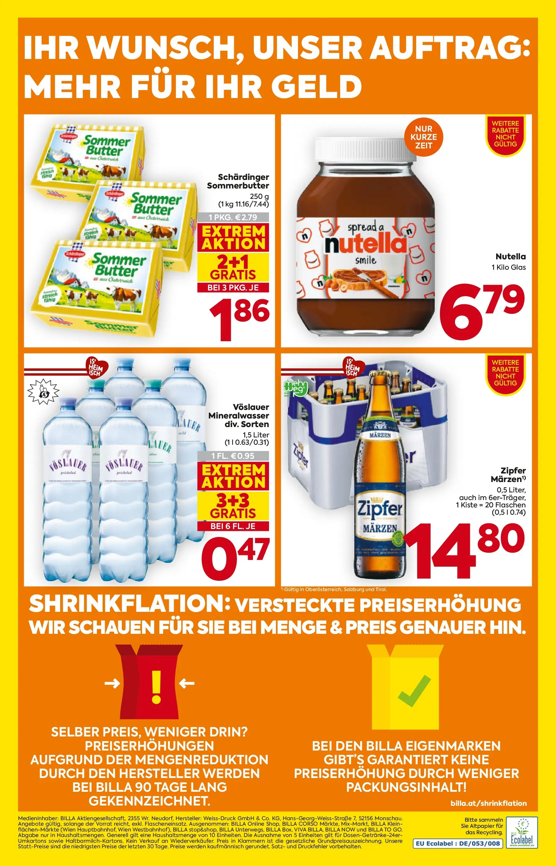 Billa Flugblatt - Grieskirchen, Wallern An Der Trattnach, Ansfelden ab 15.01.2026 - Angebote, Prospekt | Seite: 20 | Produkte: Butter