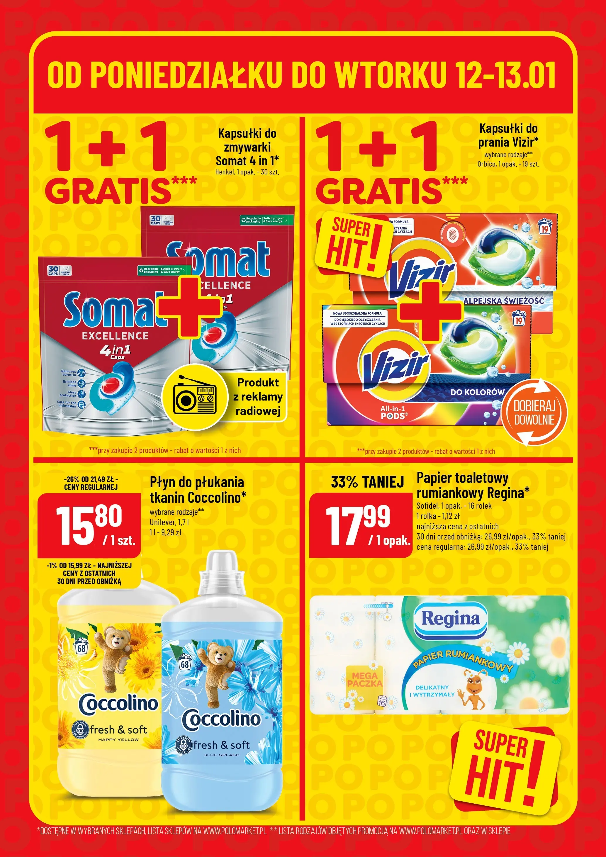 Nowa POLOmarket gazetka od jutra 12.01.2026 (PDF) | Strona: 6 | Produkty: Papier toaletowy, Coccolino, Kapsułki do zmywarki