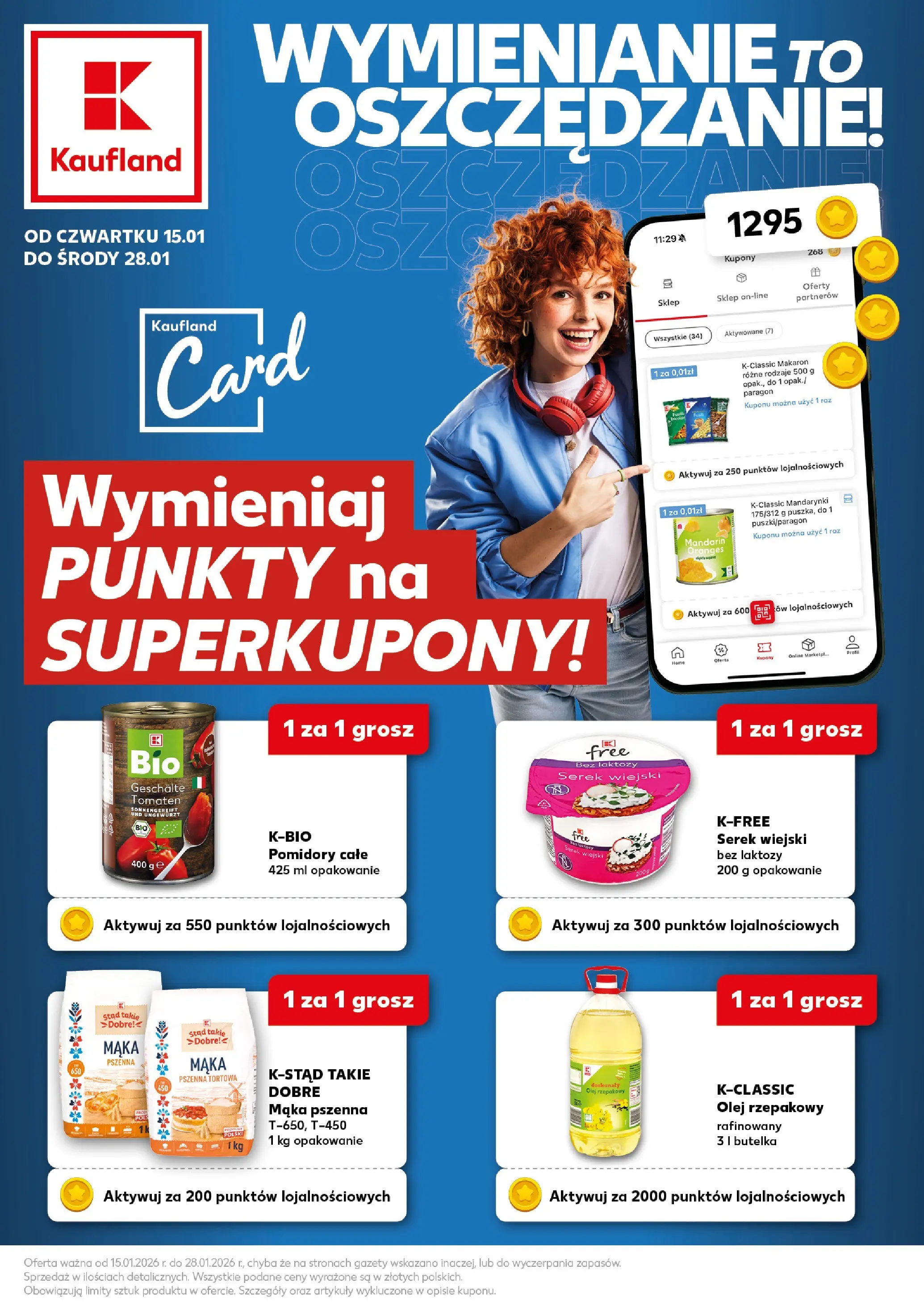 Kaufland gazetka - Superkupony od 15.01.2026 - od jutra PDF | Strona: 1 | Produkty: Olej rzepakowy, Serek, Pomidory, Makaron