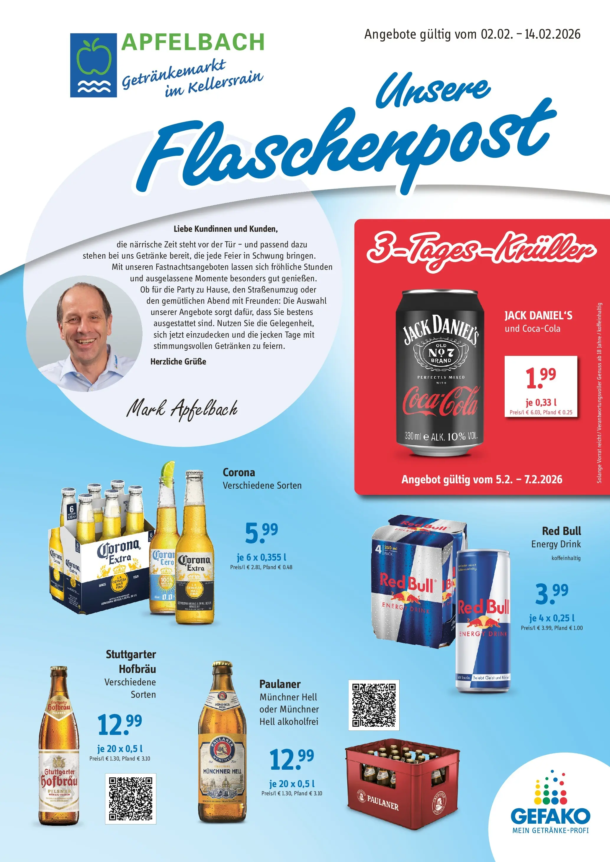 Angebote - Getränke Apfelbach: Angebote (ab 01.02.2026) zum Blättern | Seite: 1 | Produkte: Red bull, Tür, Jack Daniel's, Paulaner