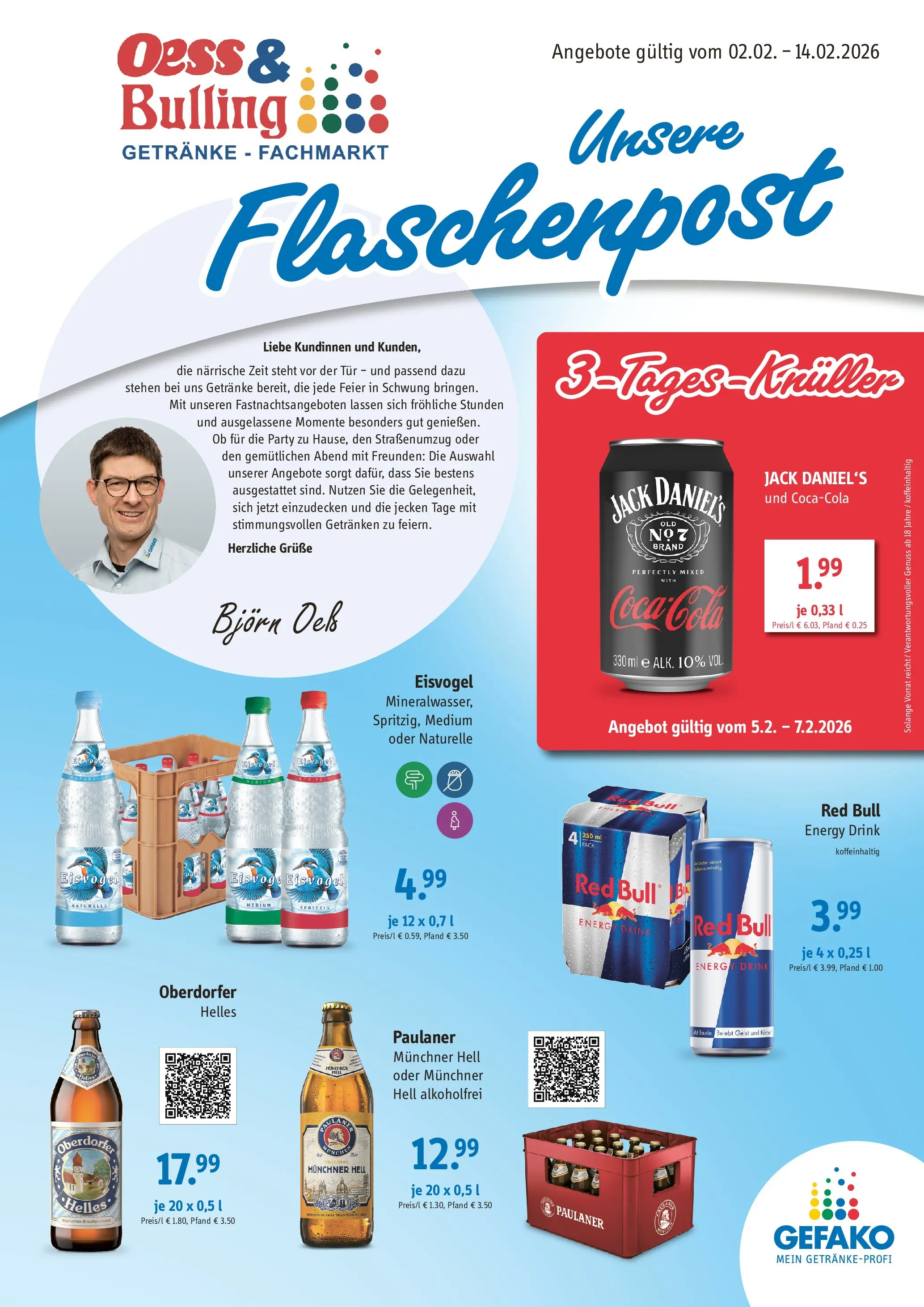 Angebote - Getränke Oess & Bulling: Angebote (ab 01.02.2026) zum Blättern | Seite: 1 | Produkte: Coca cola, Energy, Tür, Jack Daniel's