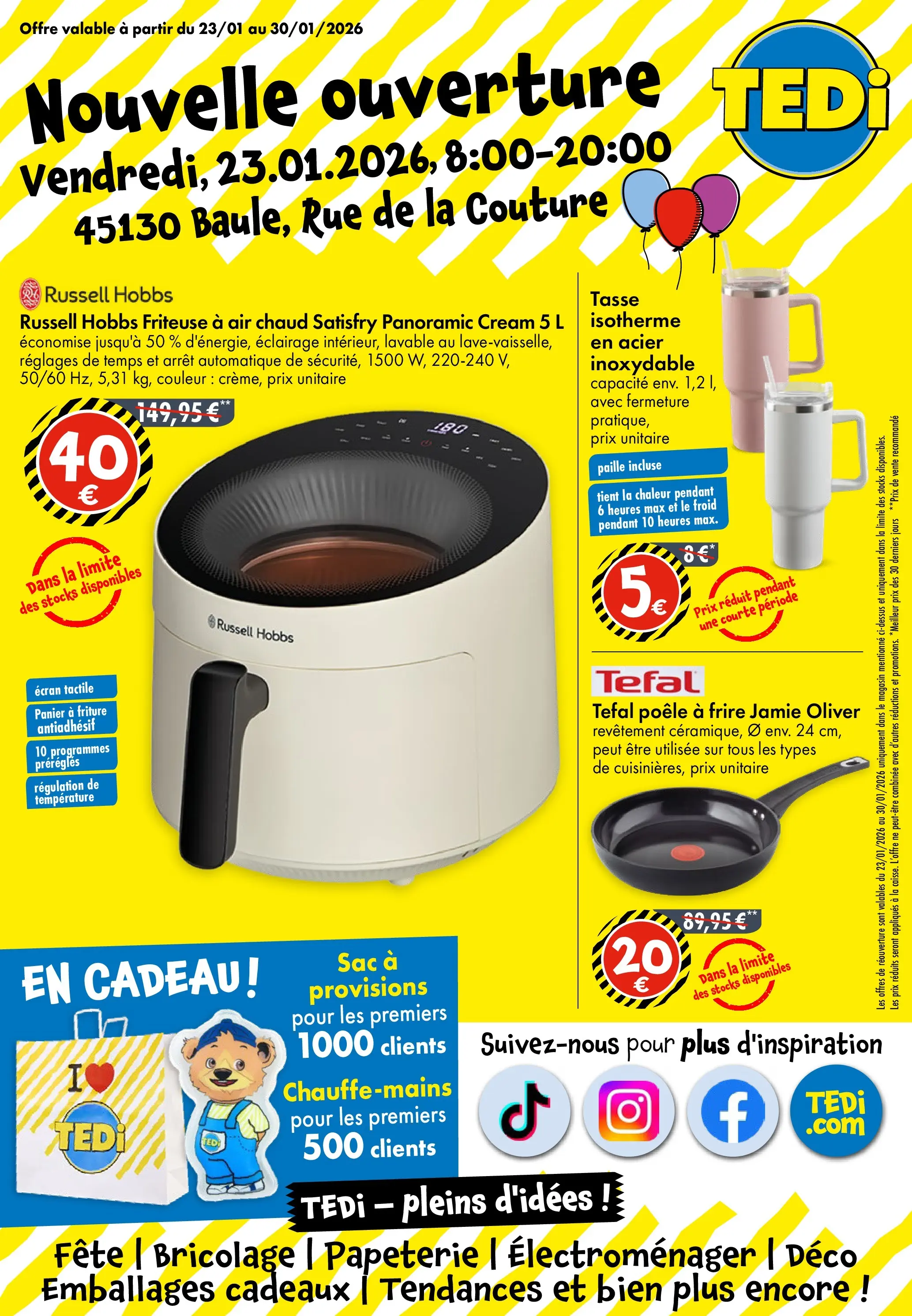 TEDi - TEDi: Découvrez les nouvelles offres à partir du 23/01/2026 - promo en ligne | Page: 1 | Produits: Sac, Friteuse, Tefal, Panier