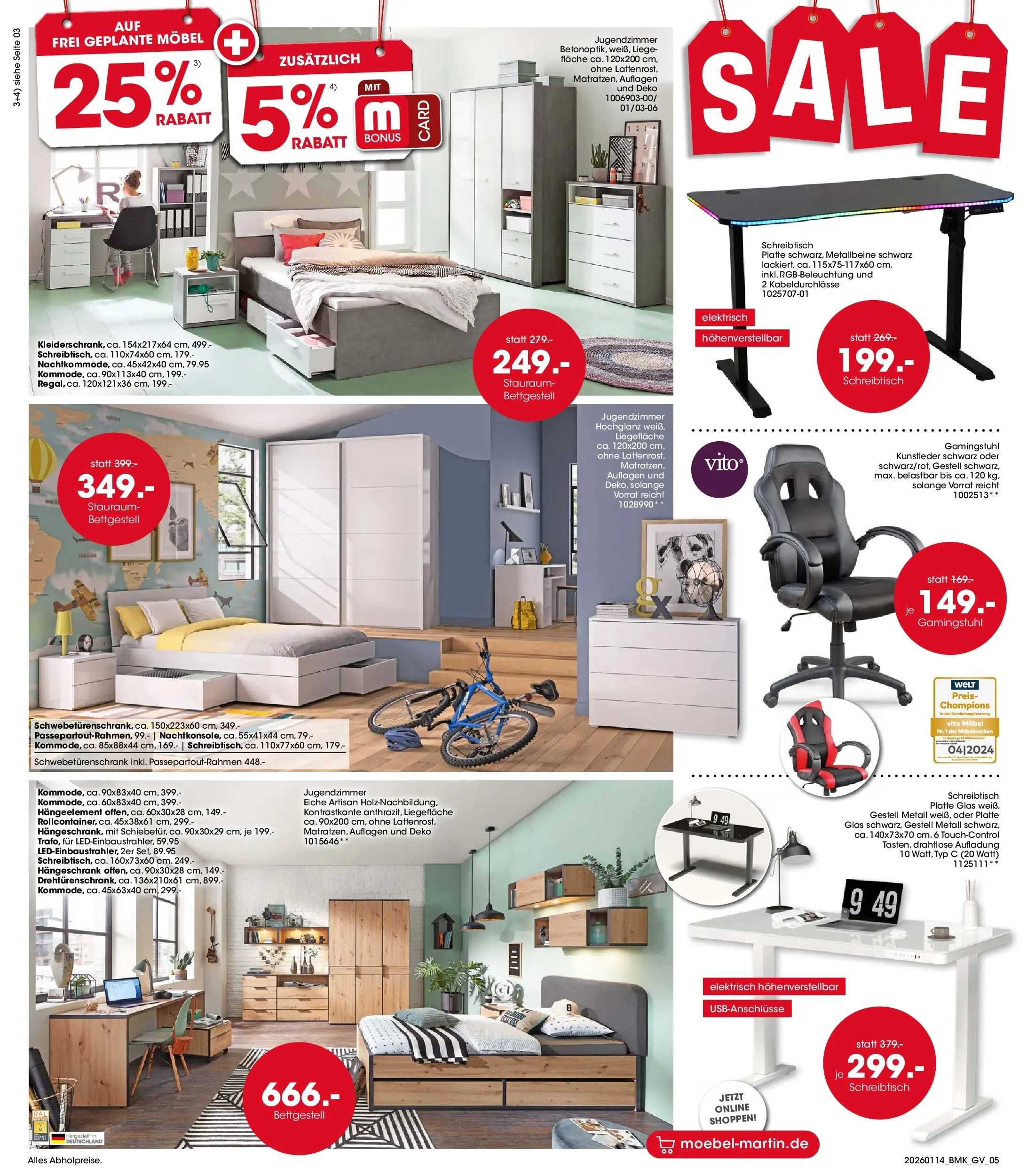 Möbel Martin - Möbel Martin: Wochenangebote (ab 13.01.2026) zum Blättern | Seite: 5 | Produkte: Schwebetürenschrank, Liege, Hängeschrank, Gamingstuhl