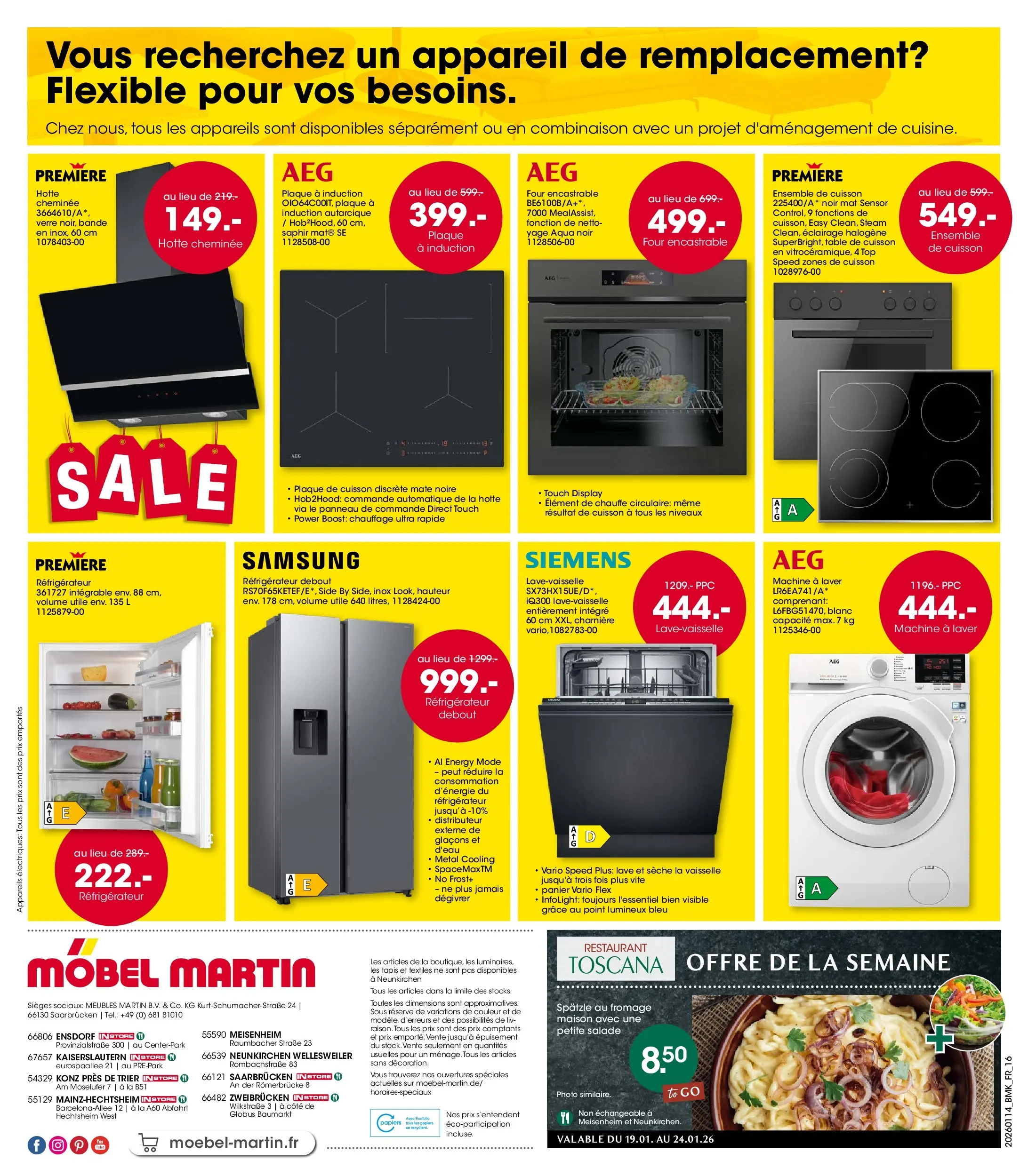 Möbel Martin - Möbel Martin: Offres hebdomadaires à partir du 13/01/2026 - promo en ligne | Page: 16 | Produits: Machine à laver, Plaque de cuisson, Table, Fromage
