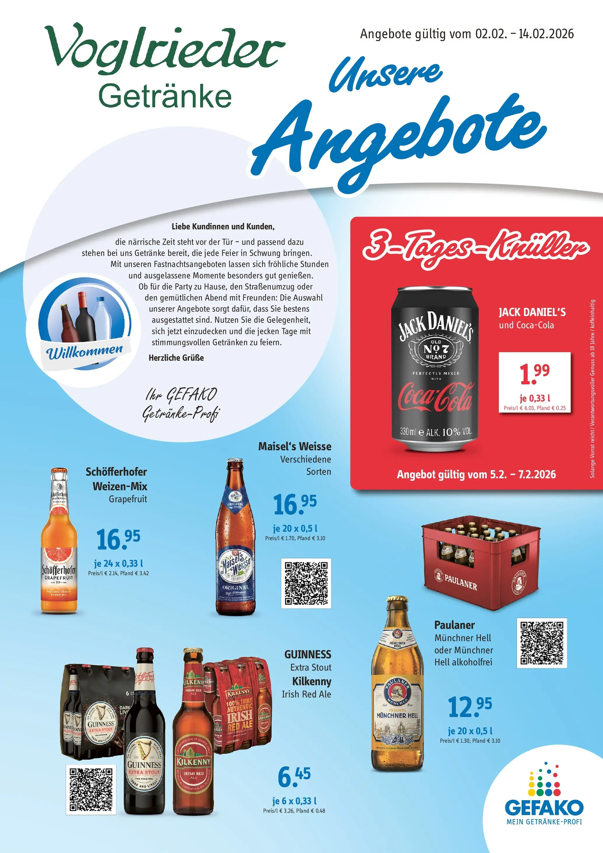 Angebote - Getränke Voglrieder: Angebote (ab 01.02.2026) zum Blättern | Seite: 1 | Produkte: Tür, Jack Daniel's, Grapefruit, Paulaner
