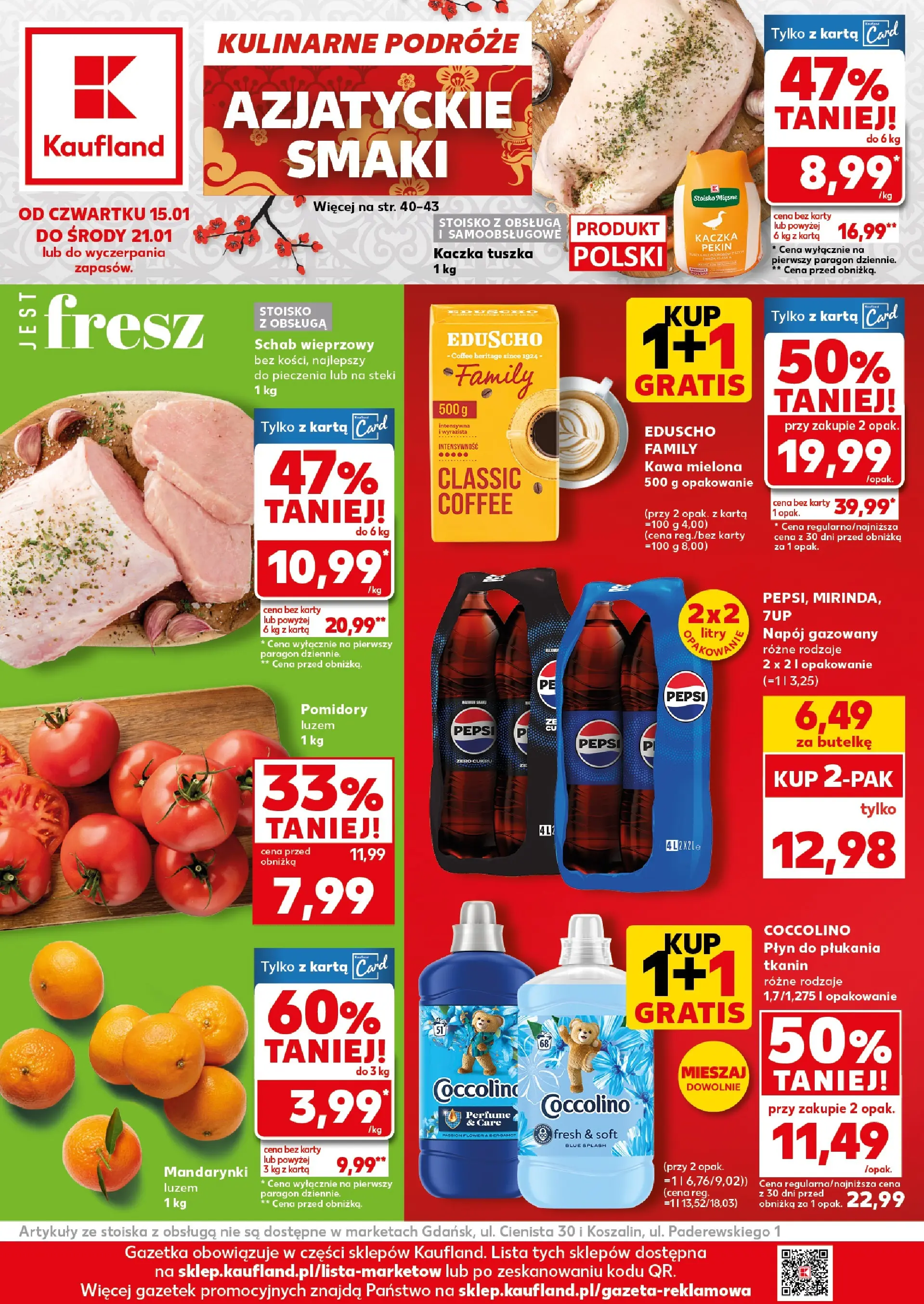 Kaufland gazetka od 15.01.2026 - od jutra PDF | Strona: 1 | Produkty: Steki, Kaczka, Płyn do płukania tkanin, Kawa