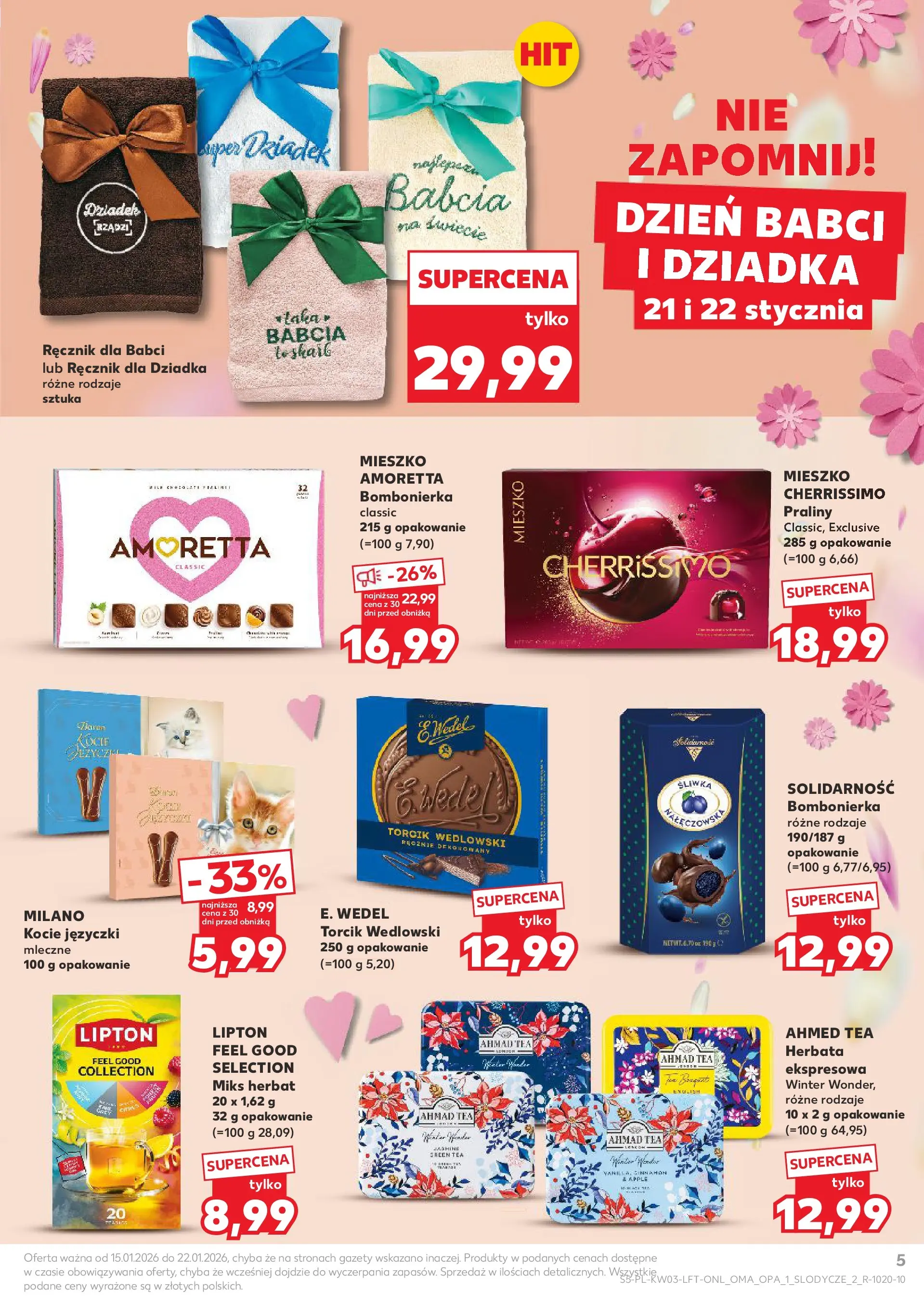 Kaufland gazetka od 15.01.2026 - od jutra PDF | Strona: 5 | Produkty: Praliny, Bombonierka, Herbata, Torcik wedlowski