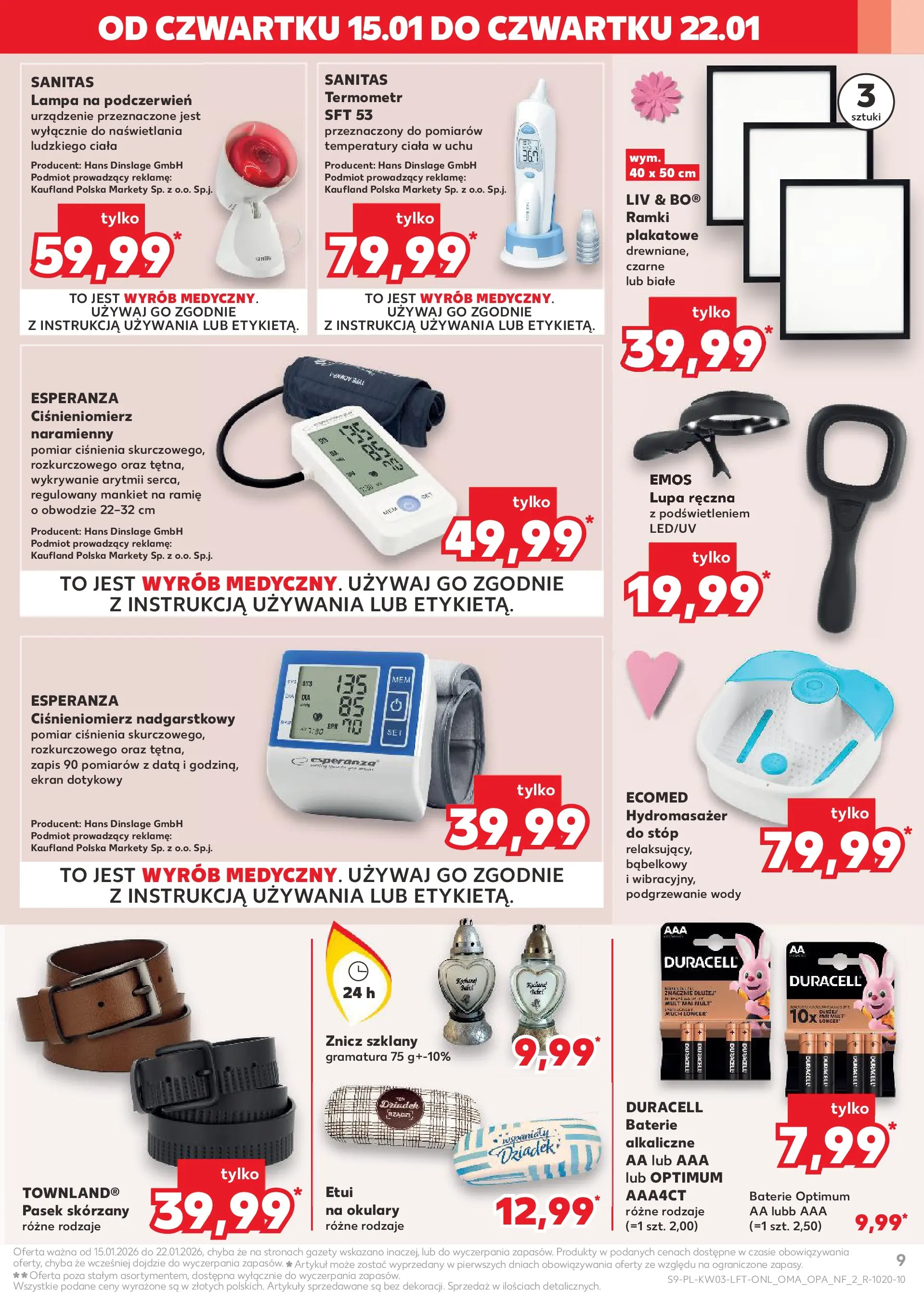 Kaufland gazetka od 15.01.2026 - od jutra PDF | Strona: 9 | Produkty: Okulary, Ciśnieniomierz, Baterie, Lampa