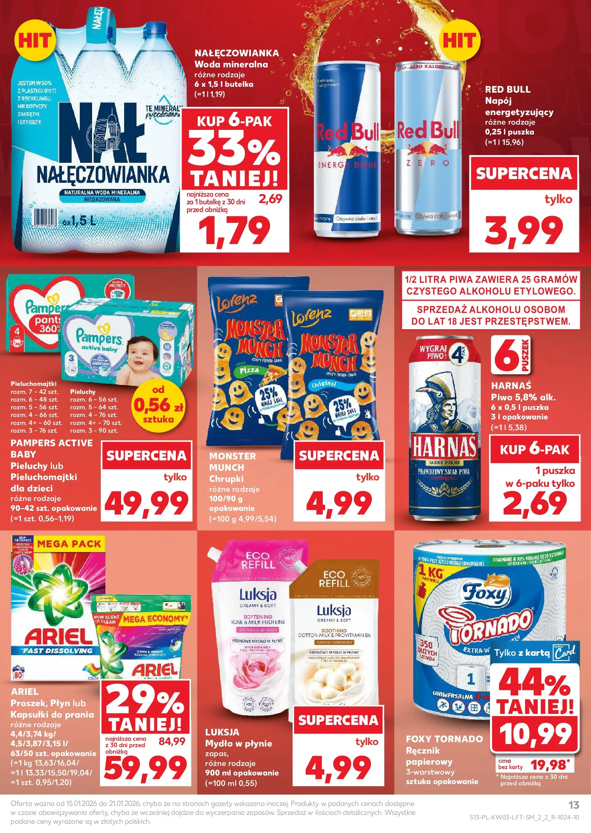 Kaufland gazetka od 15.01.2026 - od jutra PDF | Strona: 13 | Produkty: Chrupki, Ariel, Harnaś, Pizza