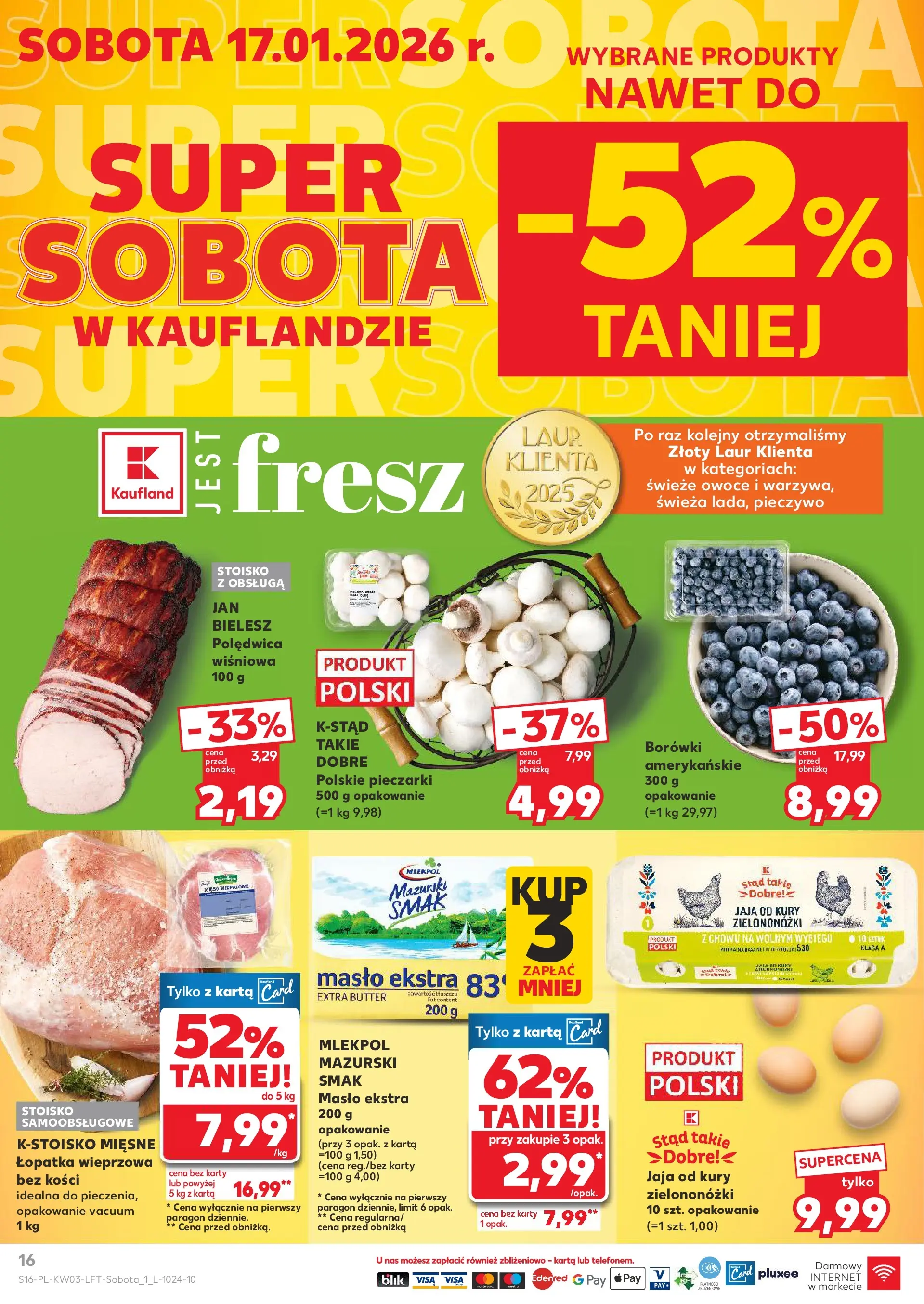 Kaufland gazetka od 15.01.2026 - od jutra PDF | Strona: 16 | Produkty: Pieczarki, Łopatka wieprzowa, Owoce, Jaja