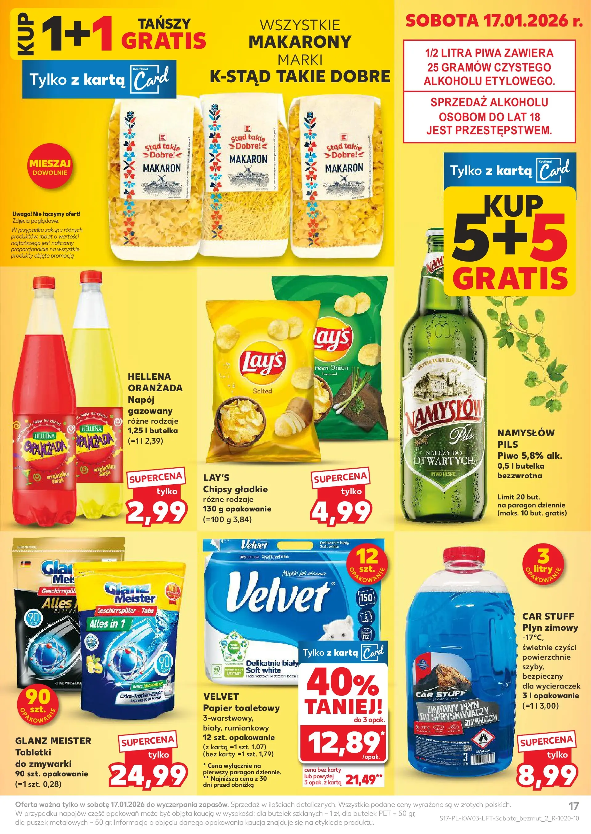 Kaufland gazetka od 15.01.2026 - od jutra PDF | Strona: 17 | Produkty: Karta, Chipsy, Papier toaletowy, Makarony