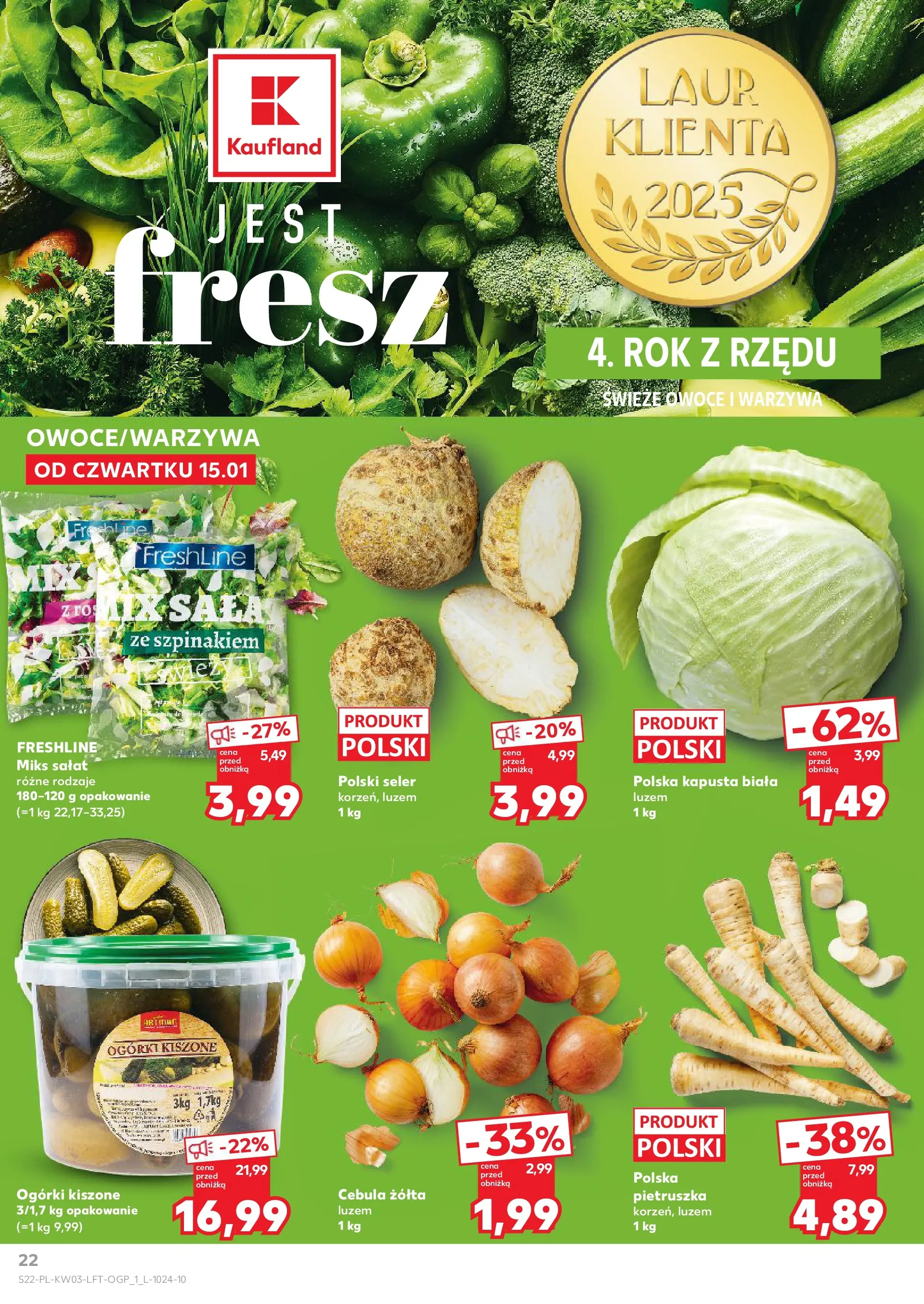 Kaufland gazetka od 15.01.2026 - od jutra PDF | Strona: 22 | Produkty: Pietruszka, Ogórki, Warzywa, Owoce