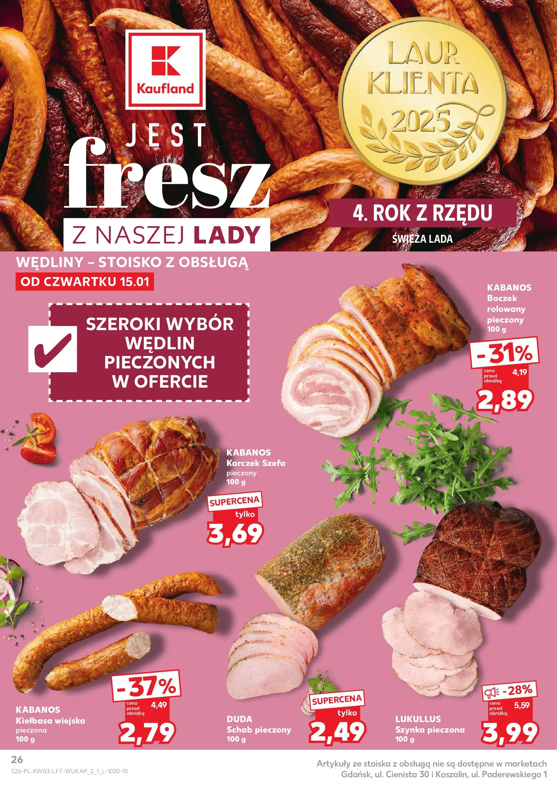 Kaufland gazetka od 15.01.2026 - od jutra PDF | Strona: 26 | Produkty: Schab, Szynka, Wędliny, Schab pieczony