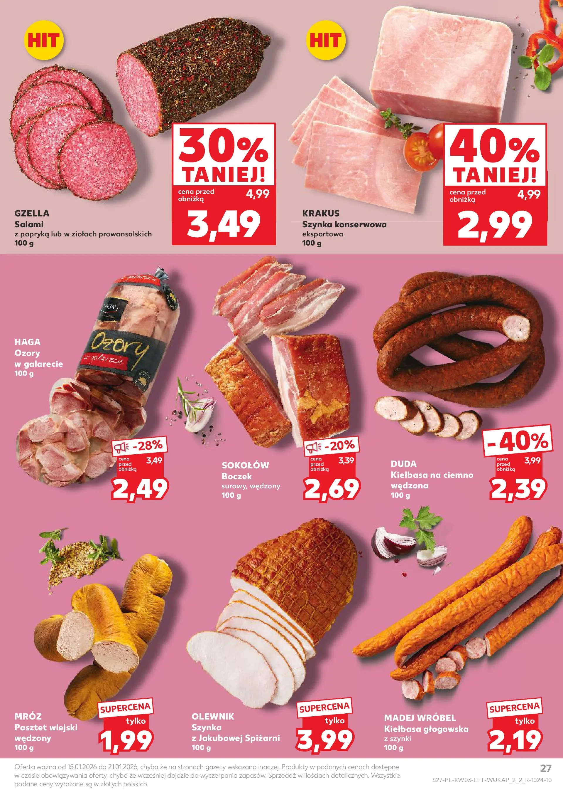 Kaufland gazetka od 15.01.2026 - od jutra PDF | Strona: 27 | Produkty: Kiełbasa, Szynka, Boczek, Salami