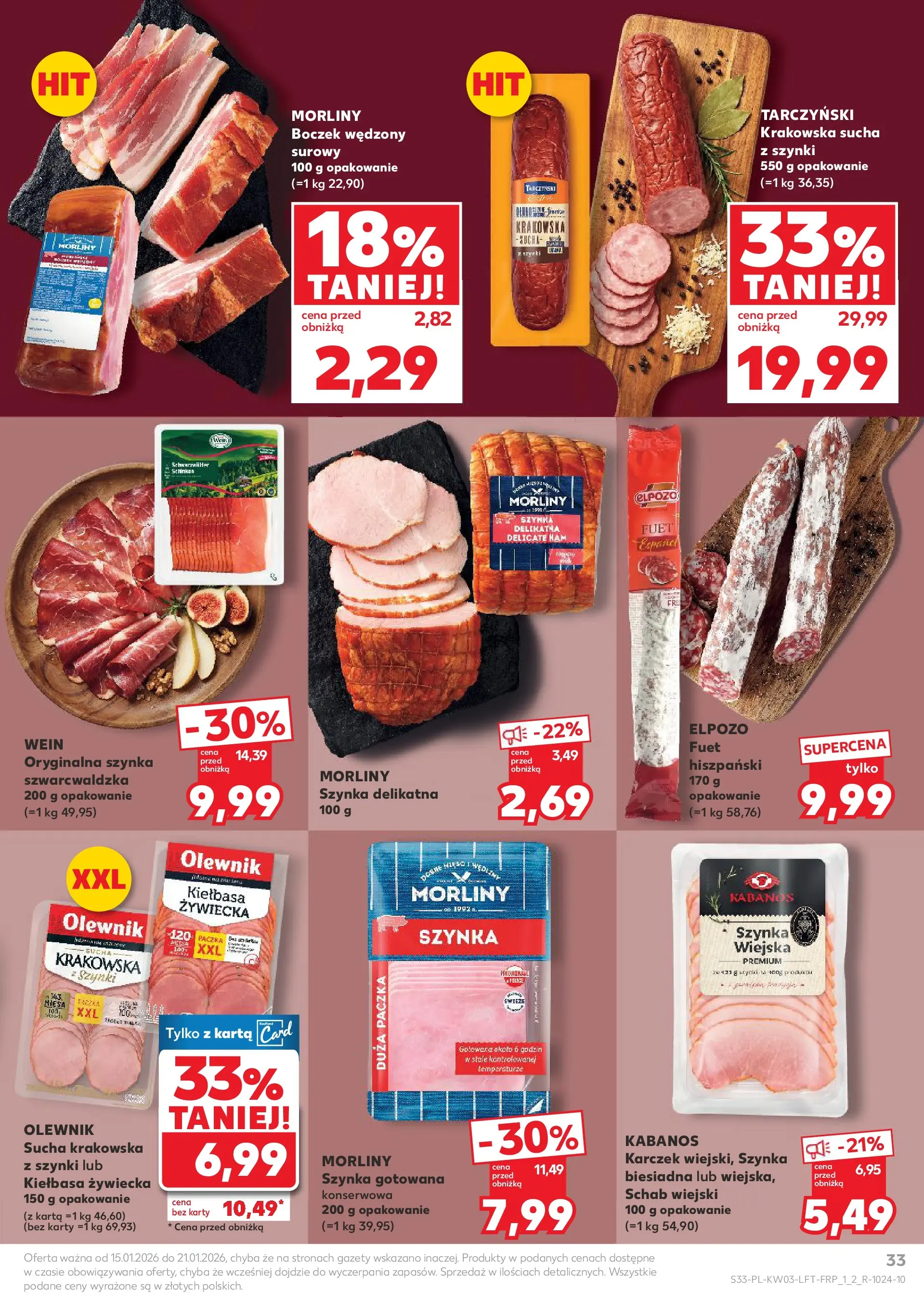 Kaufland gazetka od 15.01.2026 - od jutra PDF | Strona: 33 | Produkty: Karta, Boczek wędzony, Boczek, Szynka gotowana