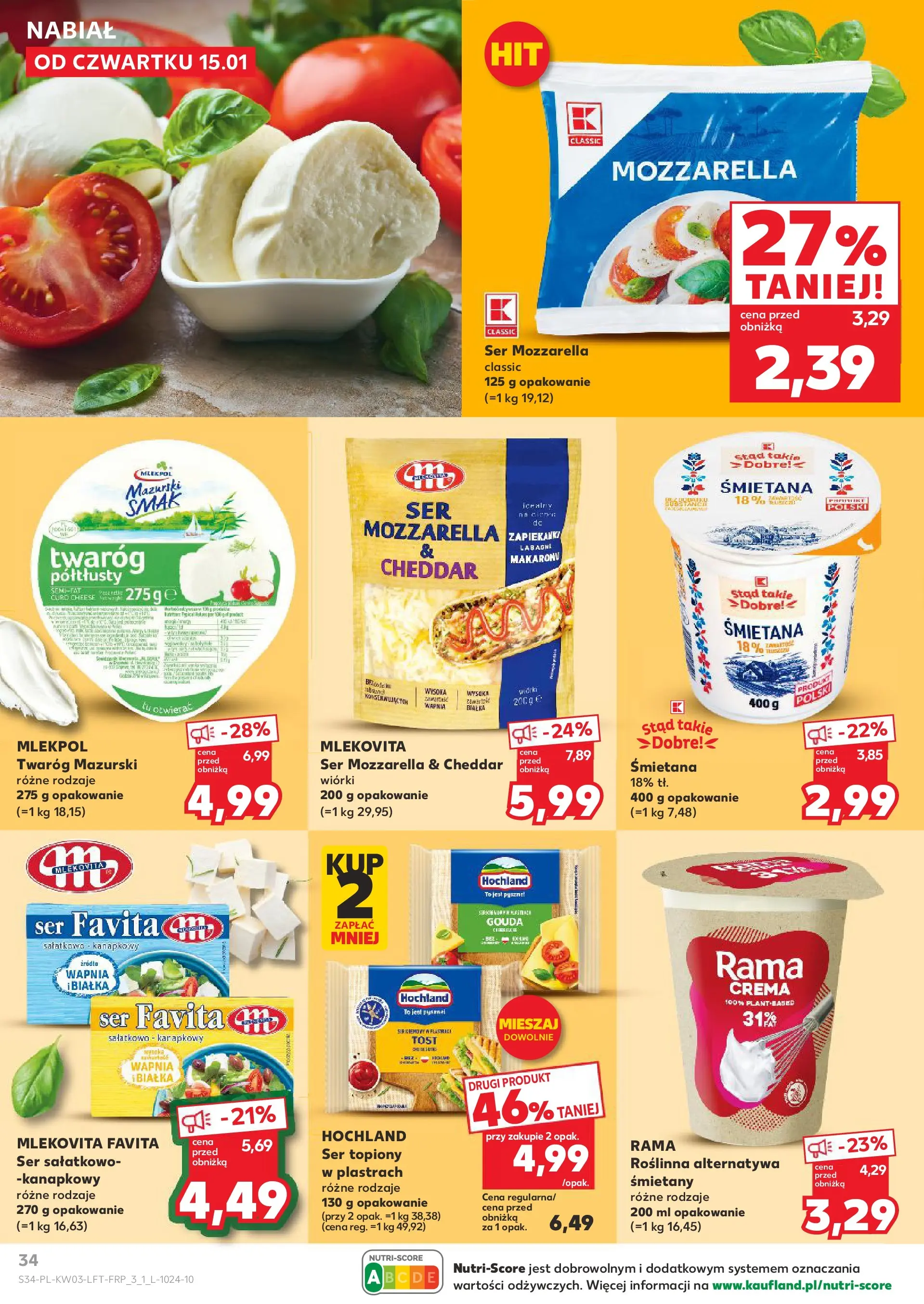 Kaufland gazetka od 15.01.2026 - od jutra PDF | Strona: 34 | Produkty: Zapiekanki, Śmietana, Twaróg, Cheddar