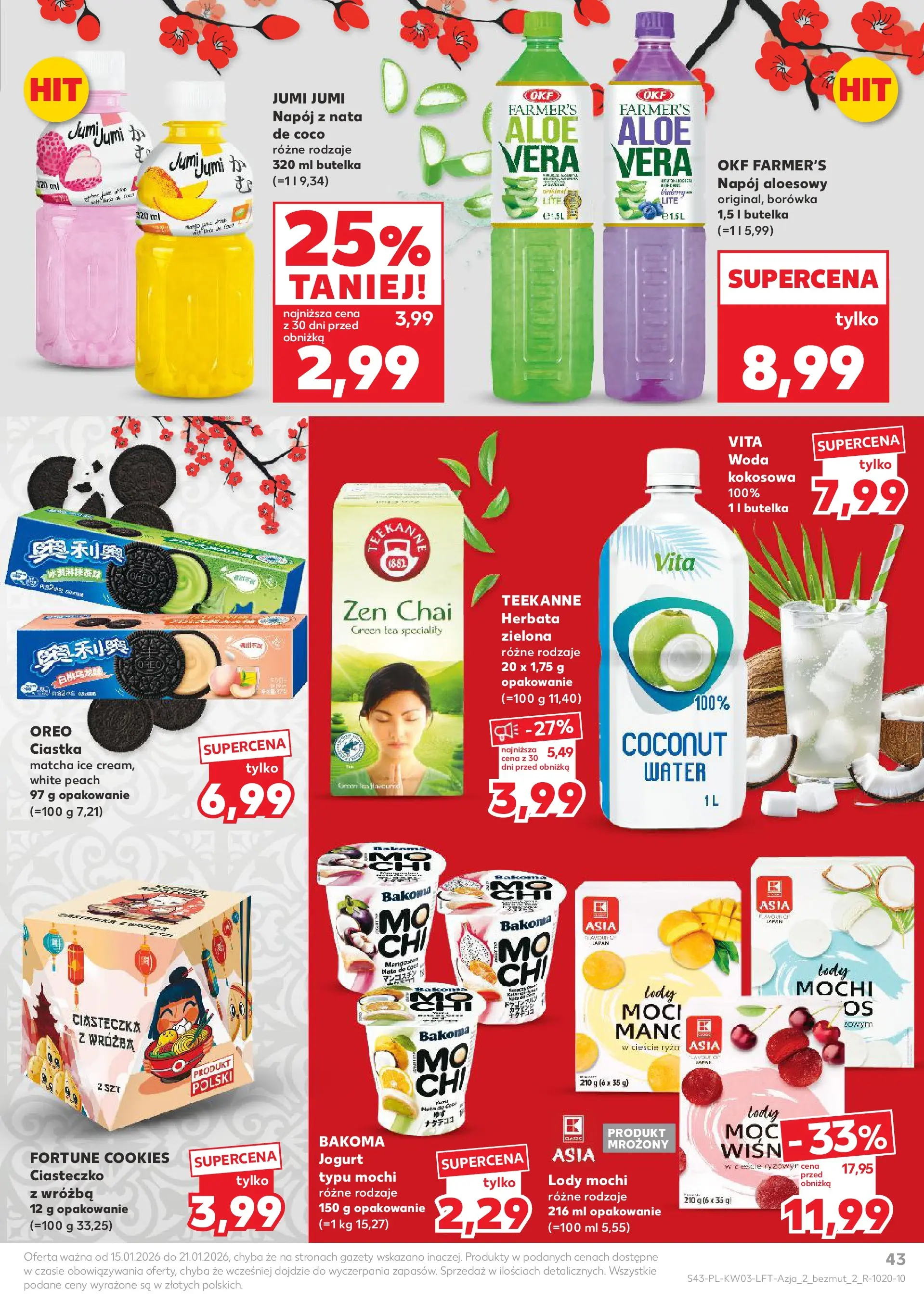 Kaufland gazetka od 15.01.2026 - od jutra PDF | Strona: 43 | Produkty: Napój aloesowy, Jogurt, Body, Ciasteczka