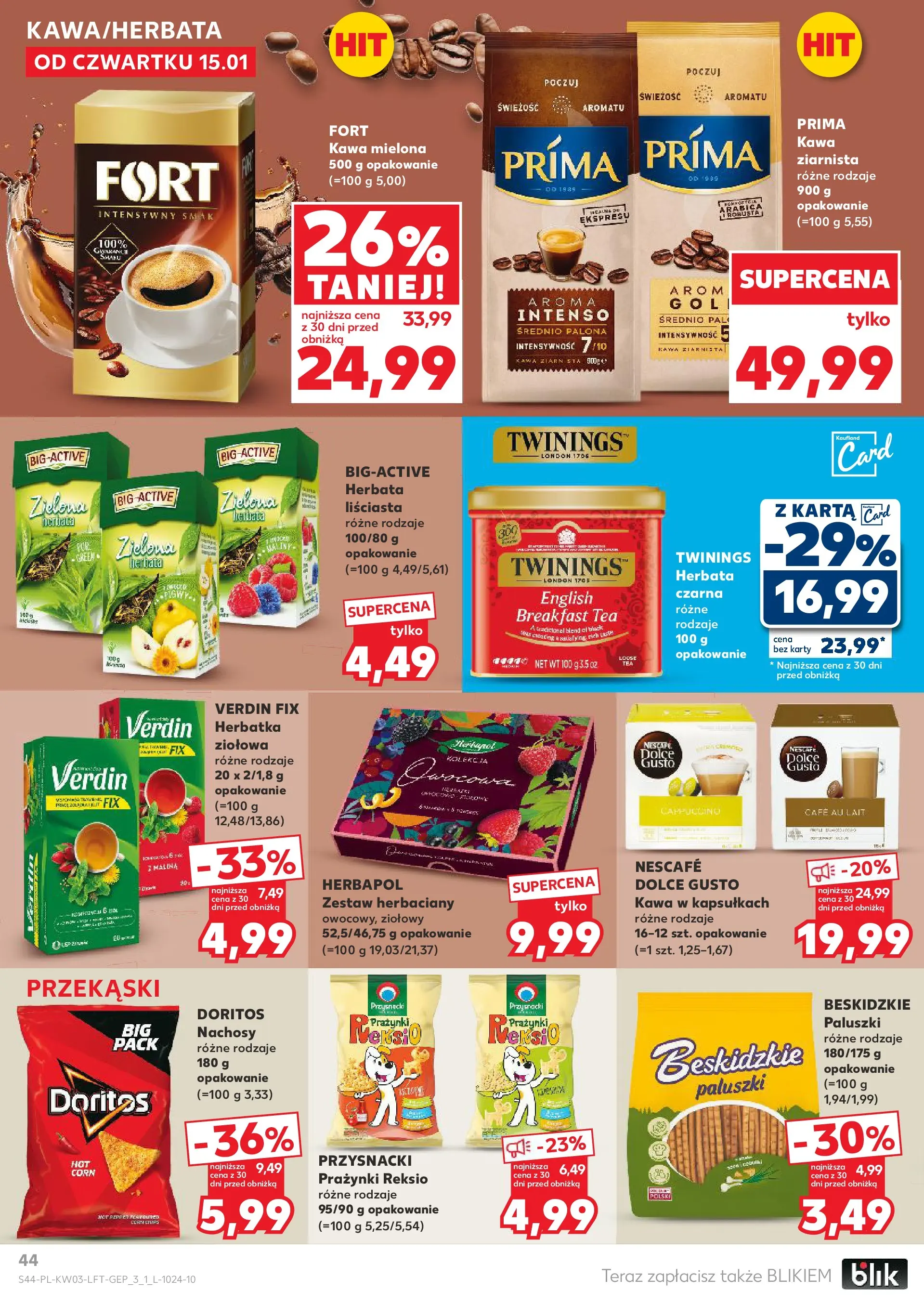 Kaufland gazetka od 15.01.2026 - od jutra PDF | Strona: 44 | Produkty: Karta, Dolce Gusto, Doritos, Herbata
