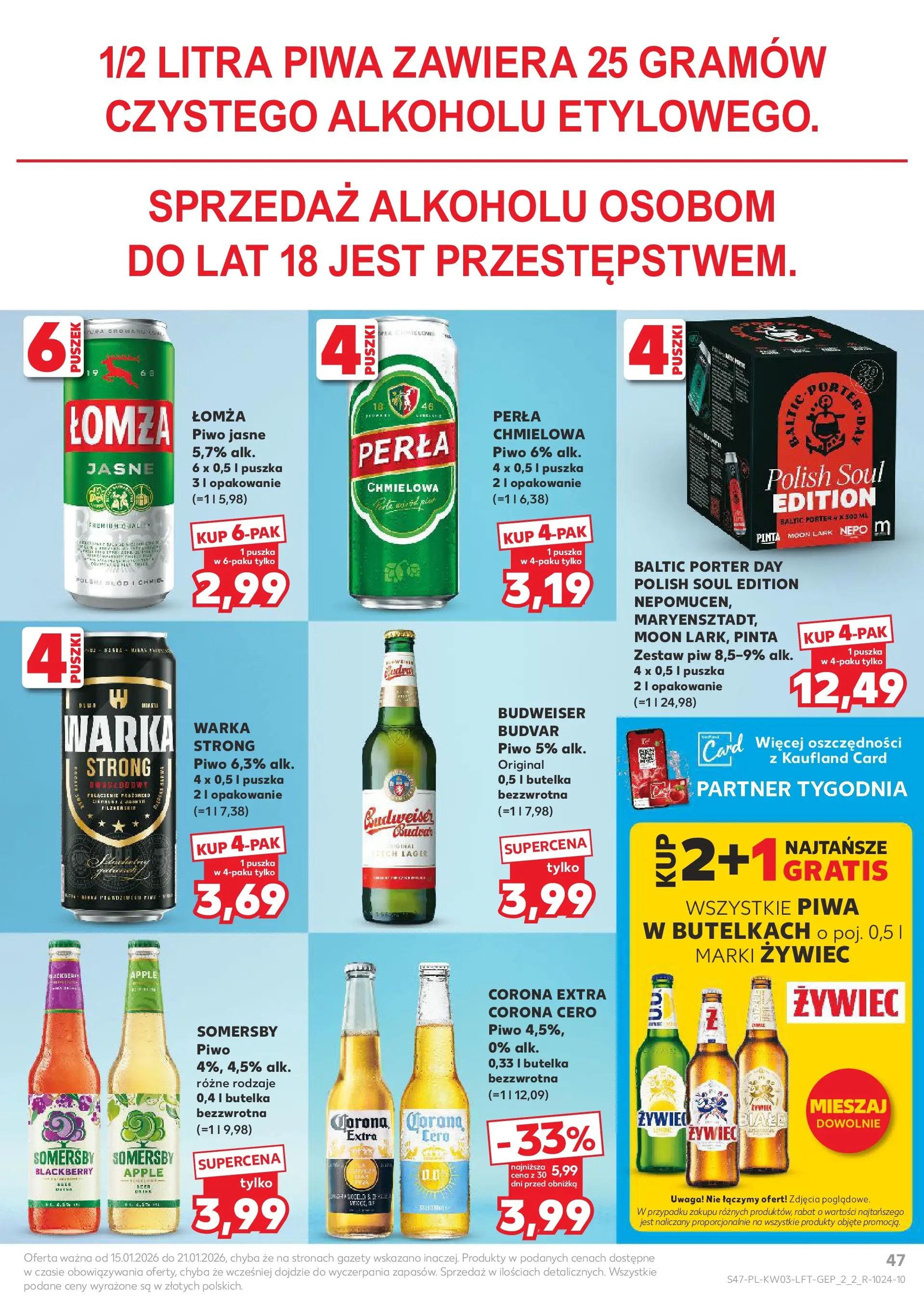 Kaufland gazetka od 15.01.2026 - od jutra PDF | Strona: 47 | Produkty: Warka, Piwo, Somersby