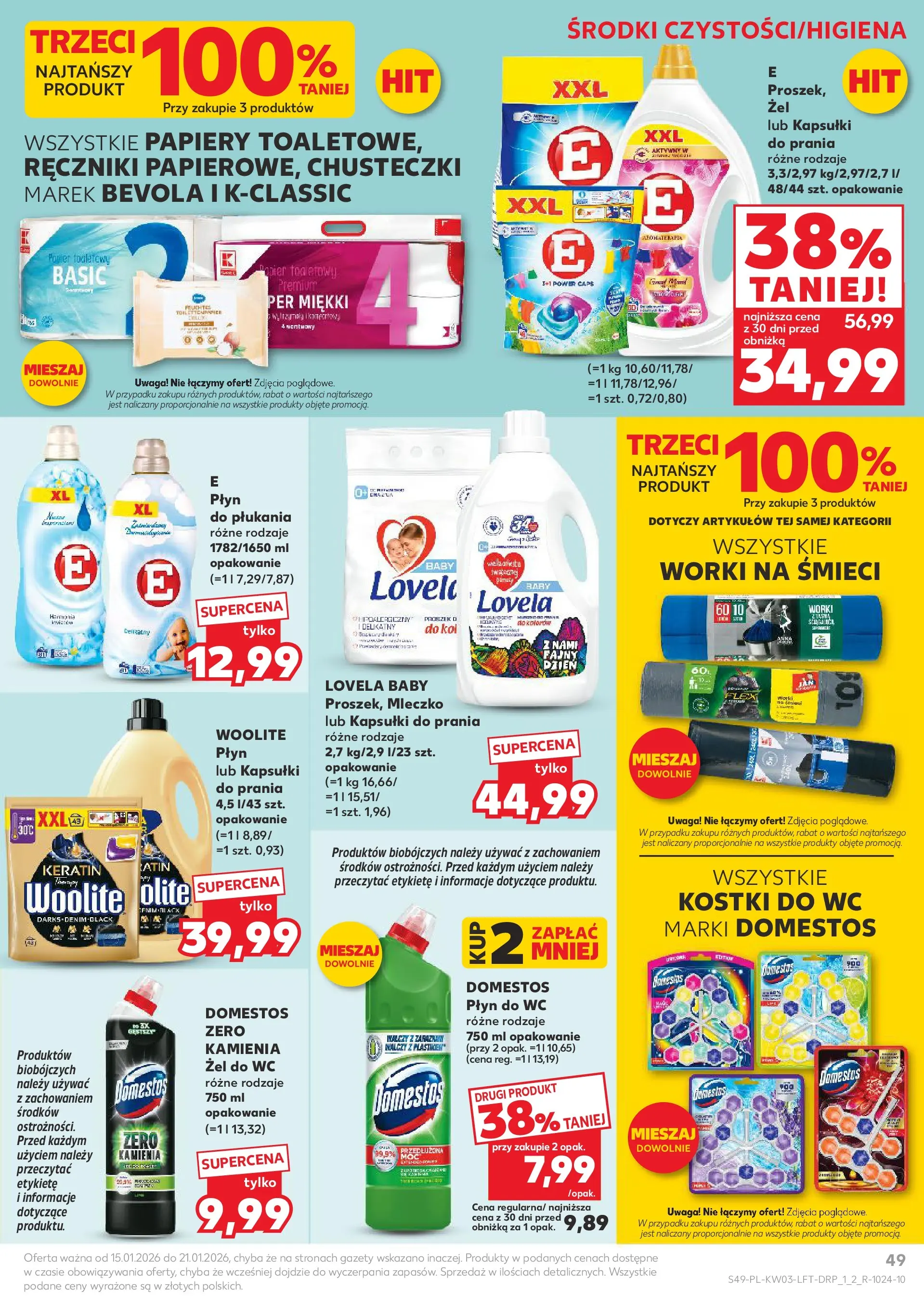 Kaufland gazetka od 15.01.2026 - od jutra PDF | Strona: 49 | Produkty: Kostki do wc, Domestos, Kapsułki do prania, Lovela