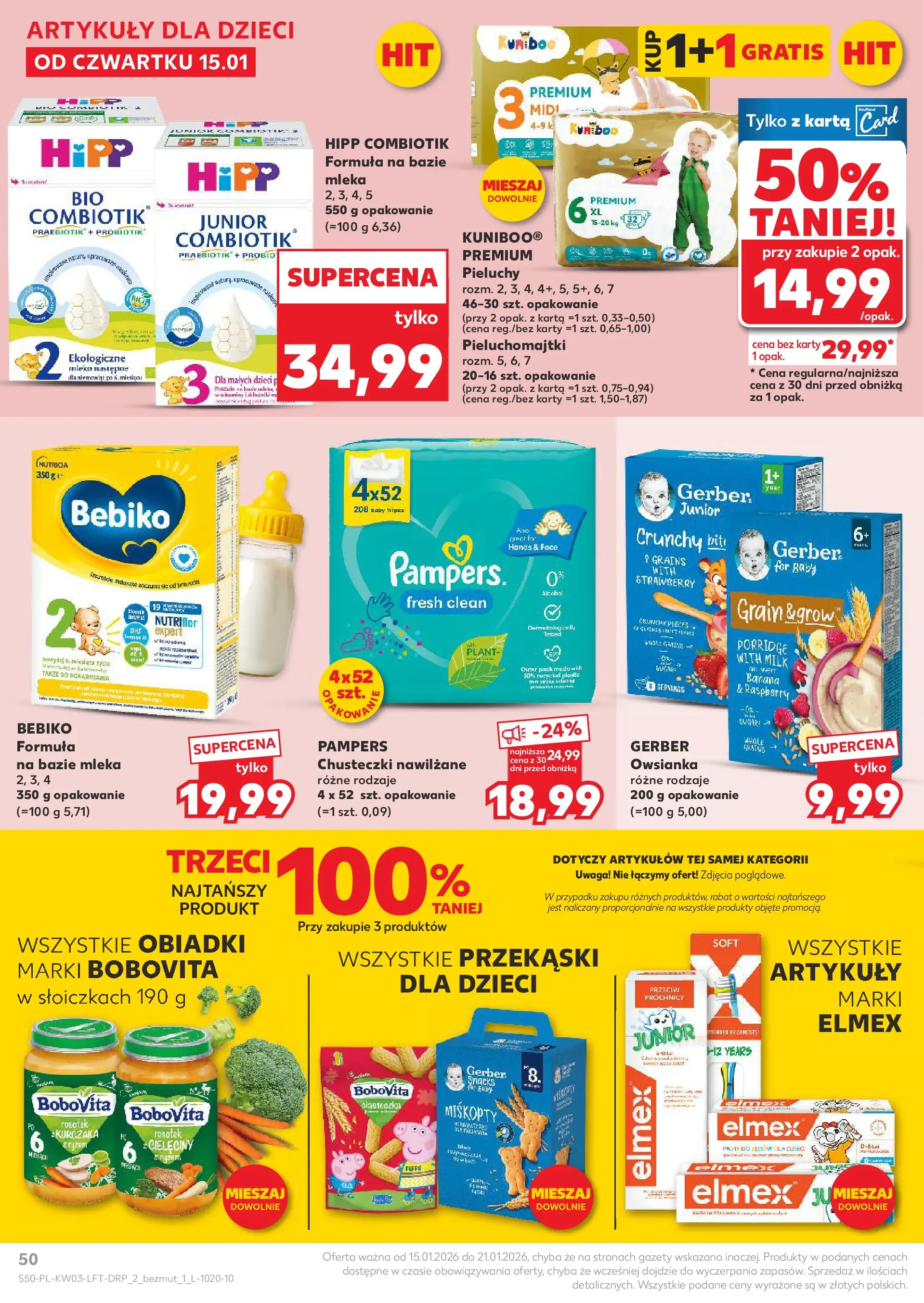 Kaufland gazetka od 15.01.2026 - od jutra PDF | Strona: 50 | Produkty: Owsianka, Mleka, Pampers, Pieluchomajtki