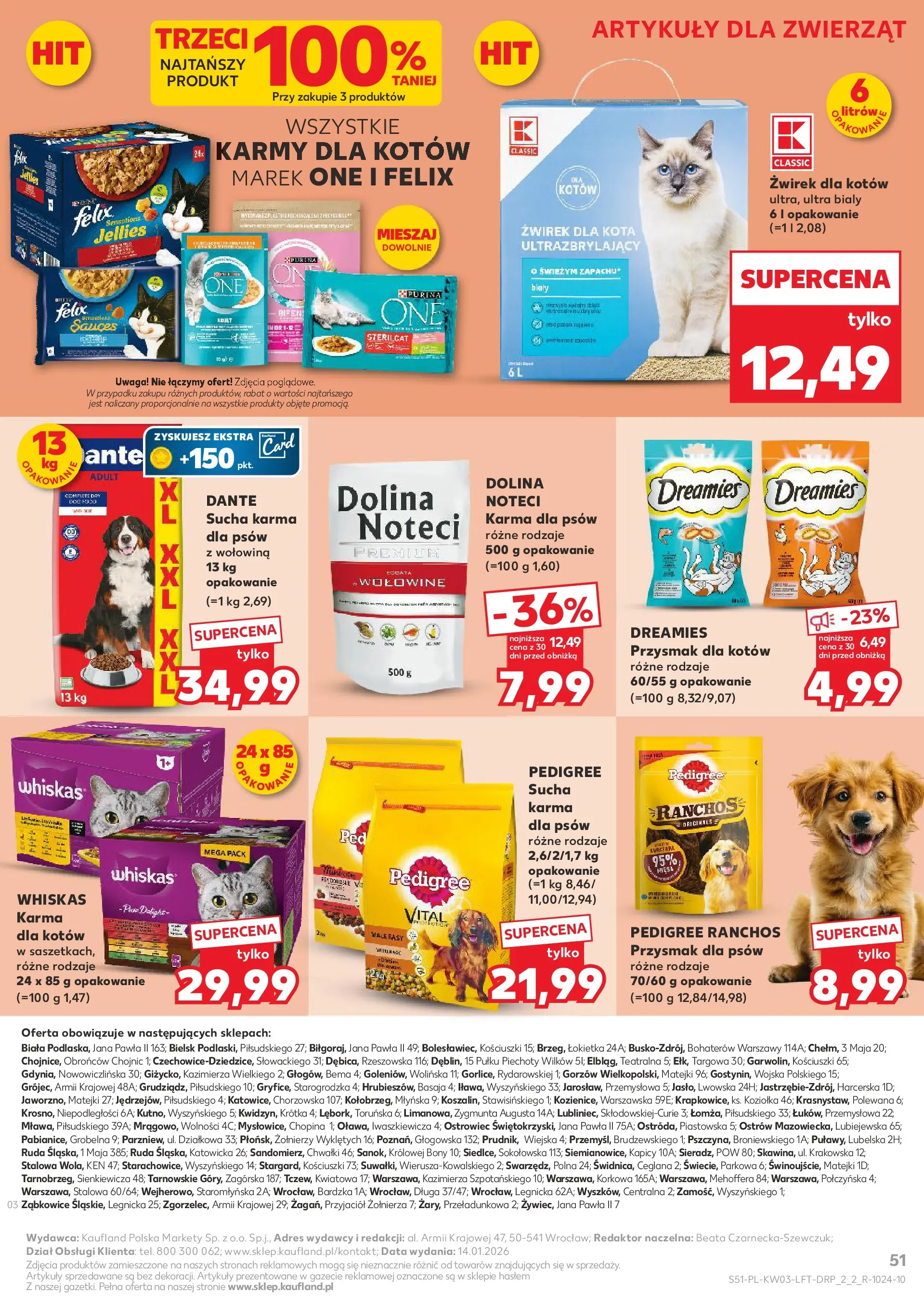 Kaufland gazetka od 15.01.2026 - od jutra PDF | Strona: 51 | Produkty: Żwirek dla kota, Pedigree, Wołowina, Karma dla psów