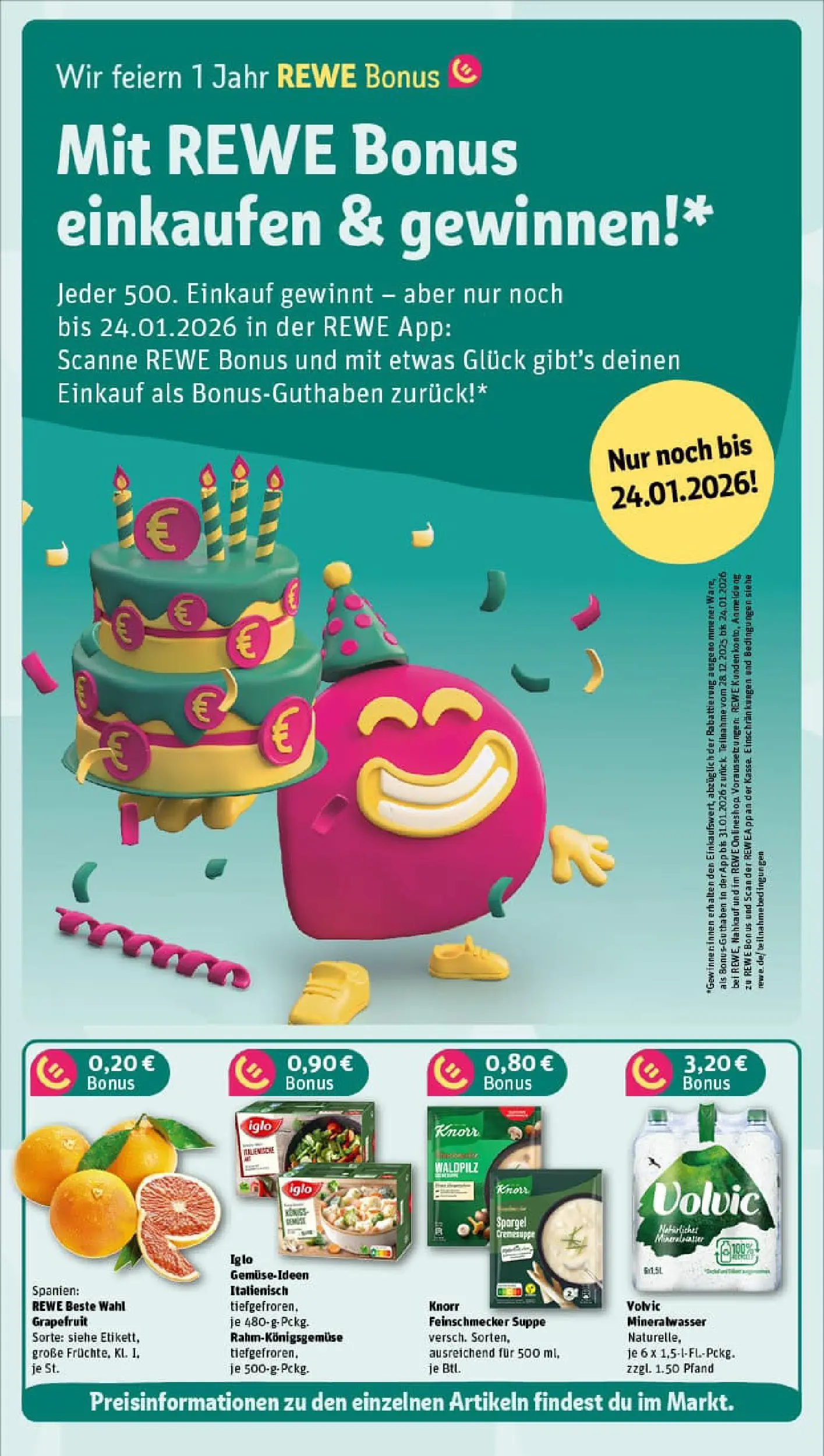 REWE Prospekt ab 18.01.2026 zum Blättern » Angebote | Seite: 3 | Produkte: Iglo, Spargel, Mineralwasser, Grapefruit