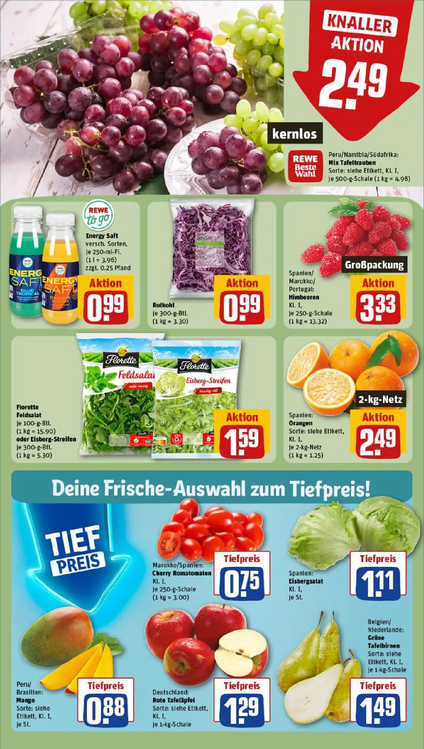 REWE Prospekt ab 19.01.2026 zum Blättern » Angebote | Seite: 8 | Produkte: Himbeeren, Energy, Orangen, Mango