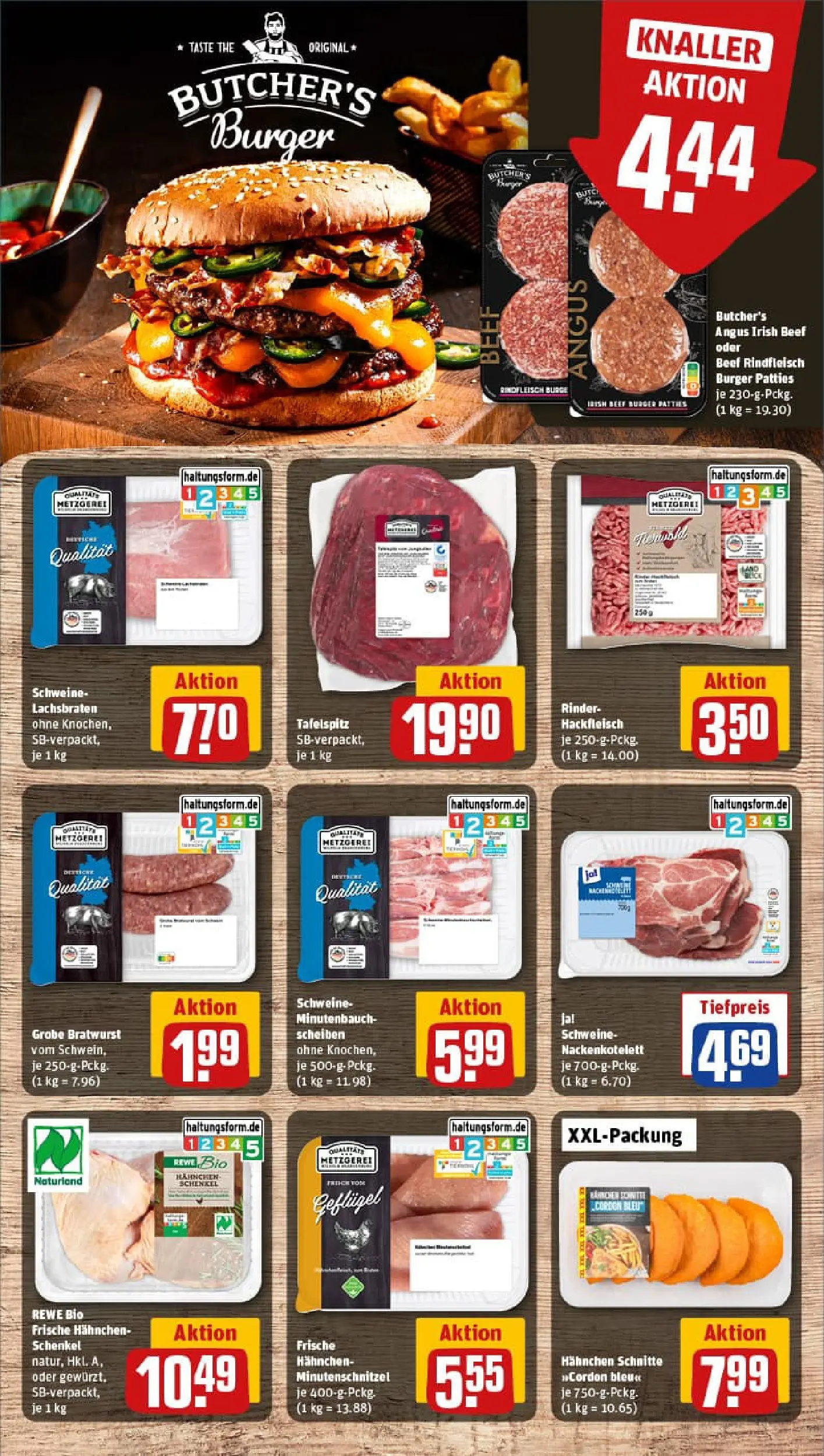 REWE Prospekt ab 19.01.2026 zum Blättern » Angebote | Seite: 10 | Produkte: Hahnchen, Bratwurst, Burger, Steak