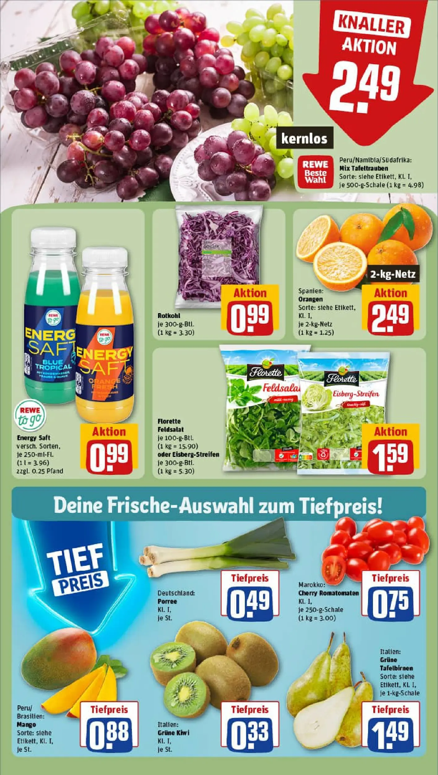 REWE Prospekt ab 18.01.2026 zum Blättern » Angebote | Seite: 8 | Produkte: Energy, Rotkohl, Orangen, Saft