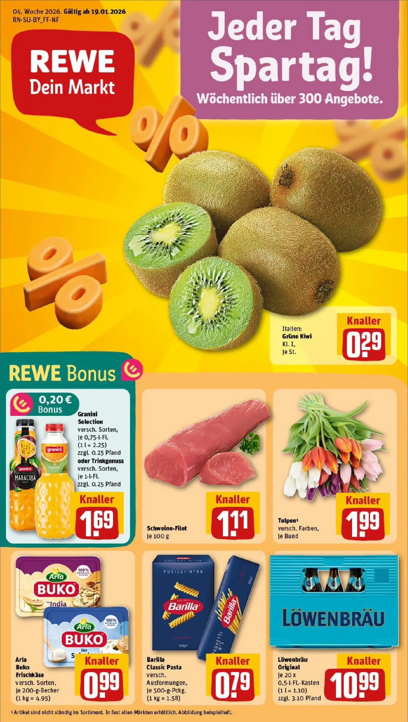 REWE Prospekt ab 18.01.2026 zum Blättern » Angebote | Seite: 1 | Produkte: Arla buko, Pasta, Kiwi, Frischkase