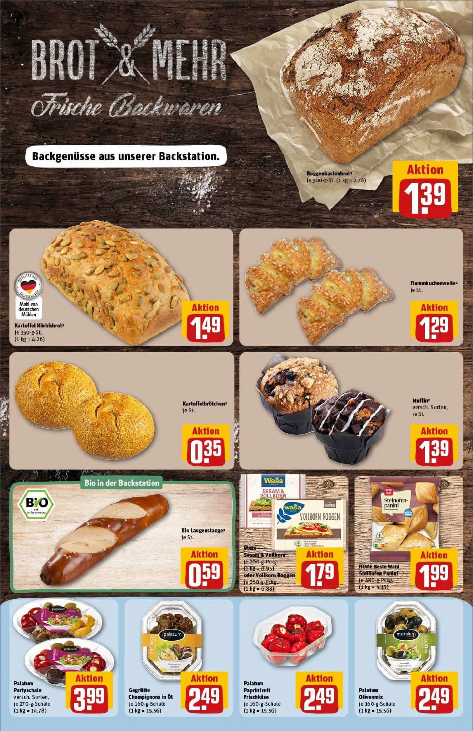 REWE Prospekt ab 18.01.2026 zum Blättern » Angebote | Seite: 14 | Produkte: Mehl, Champignons, Brot, Frischkase