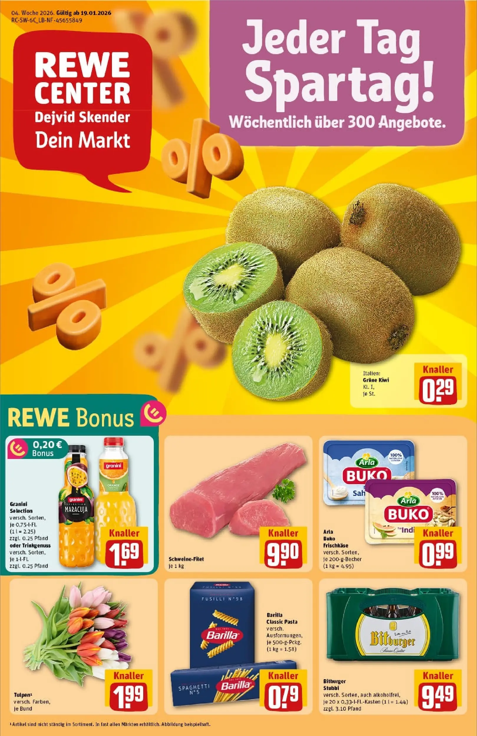 REWE Prospekt ab 18.01.2026 zum Blättern » Angebote | Seite: 1 | Produkte: Arla buko, Granini, Kiwi, Frischkase