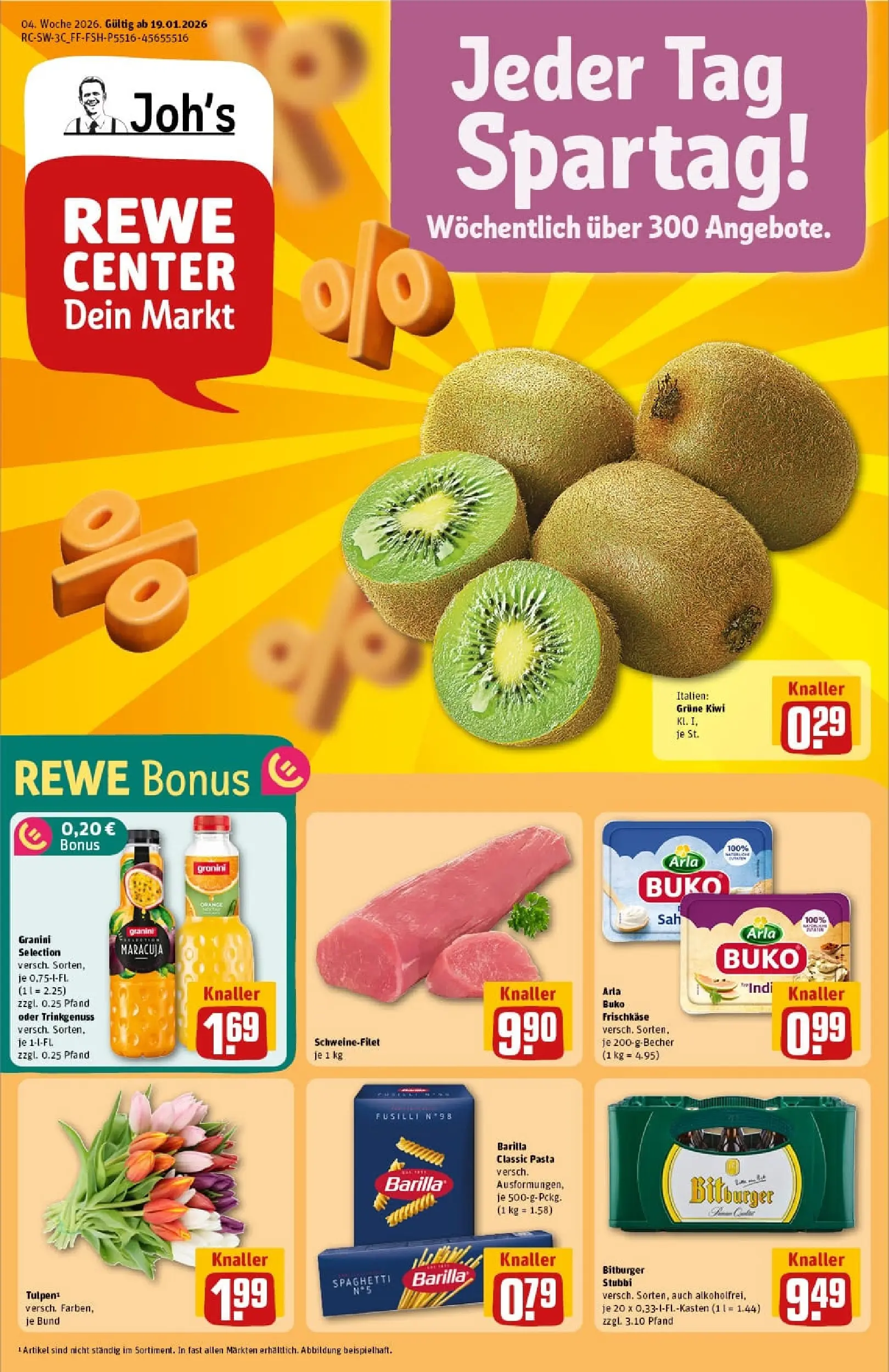 REWE Prospekt ab 18.01.2026 zum Blättern » Angebote | Seite: 1 | Produkte: Bitburger, Schweinefilet, Arla buko, Granini