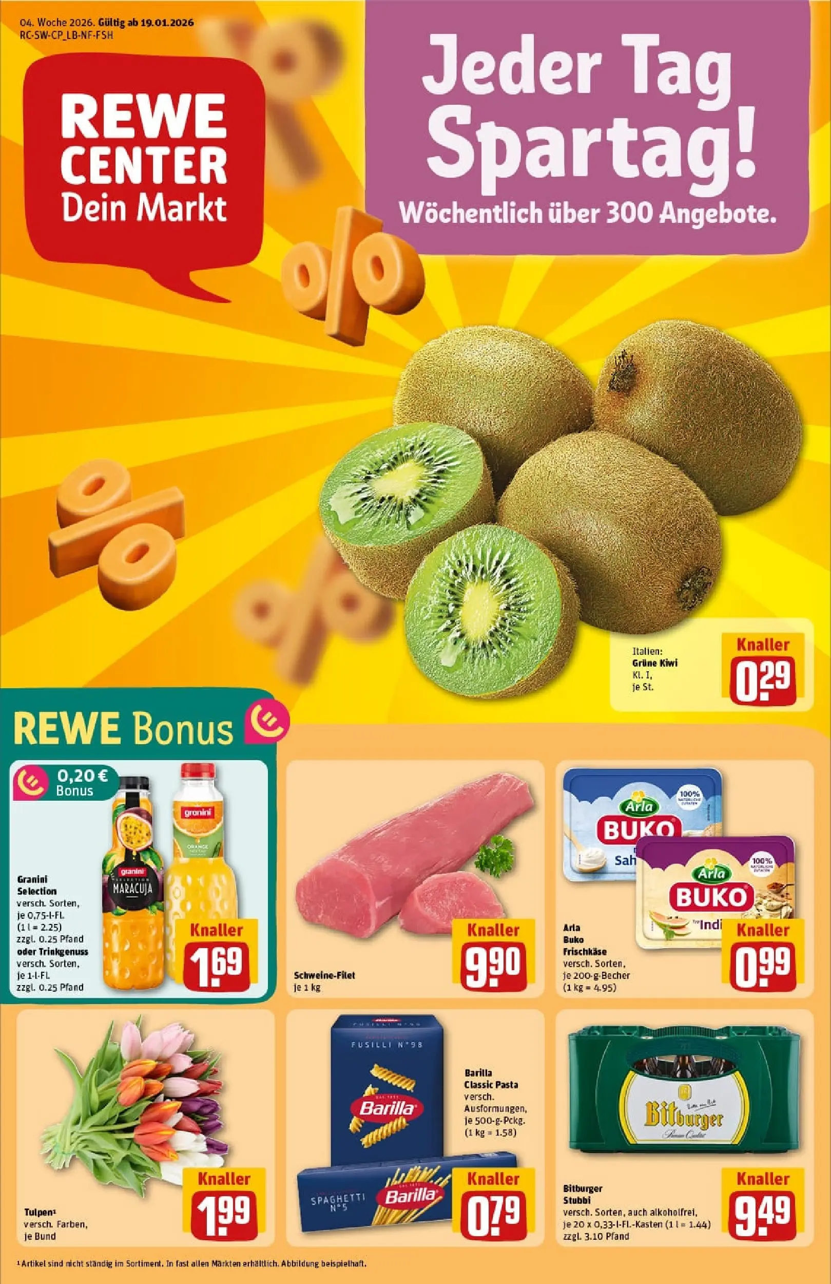 REWE Prospekt ab 18.01.2026 zum Blättern » Angebote | Seite: 1 | Produkte: Schweinefilet, Granini, Kiwi, Frischkase