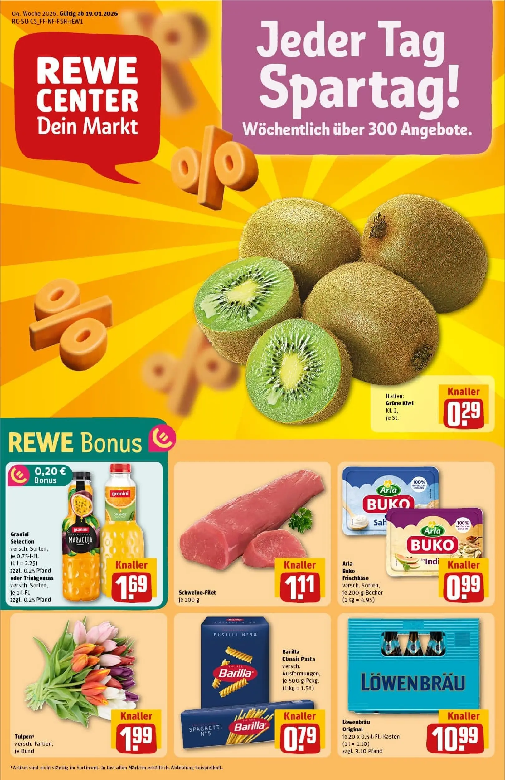 REWE Prospekt ab 18.01.2026 zum Blättern » Angebote | Seite: 1 | Produkte: Barilla, Schweinefilet, Arla buko, Granini
